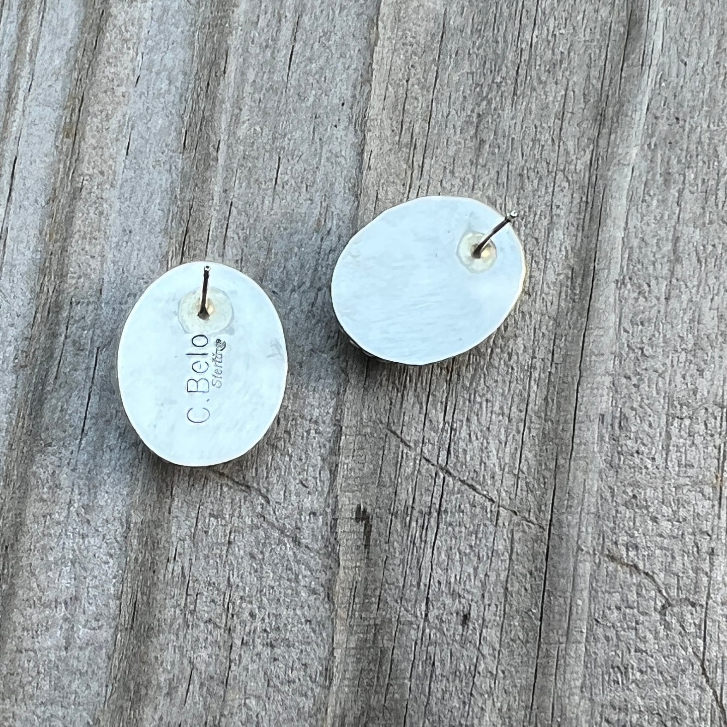 Blue Royston Turquoise oval stud earrings sterling silver Chassity Belone Navajo 727