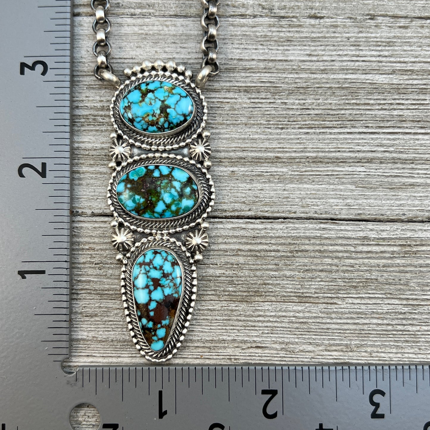 24" Kingman turquoise Necklace 2 Sterling Silver Rolo Chain Tom Lewis Navajo