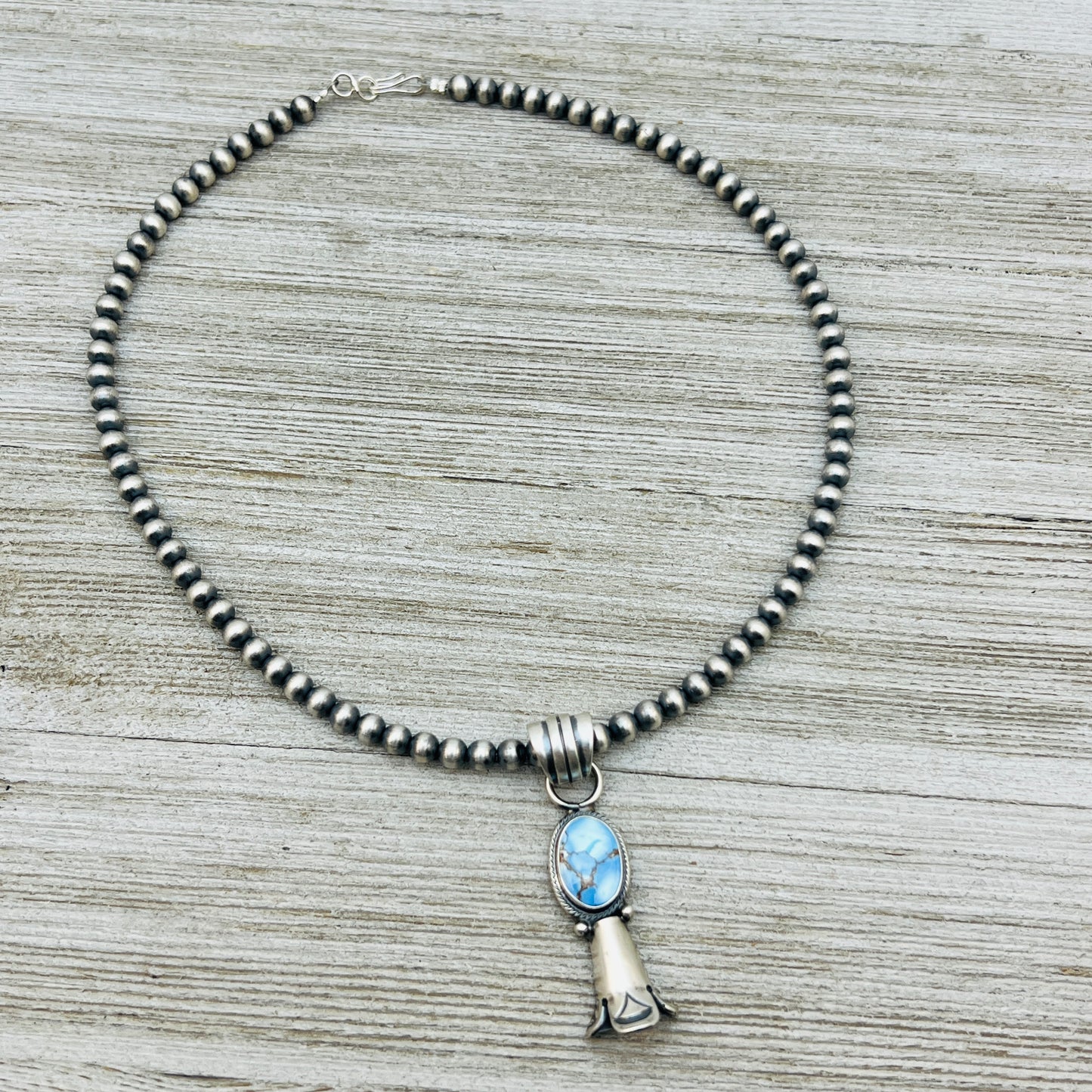 16" Golden Hills Turquoise Squash Blossom Necklace Sharon McCarthy Sterling silver NK7