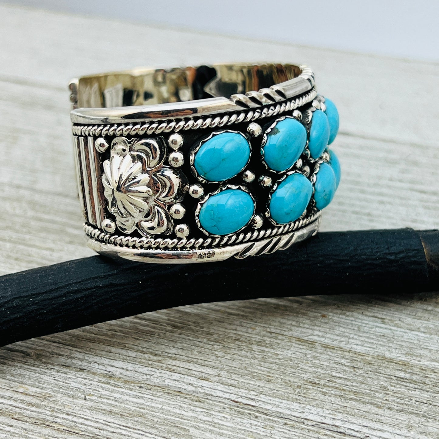 6 1/2" Blue Kingman Turquoise cuff bracelet sterling silver Jennifer Calliditto  BR6