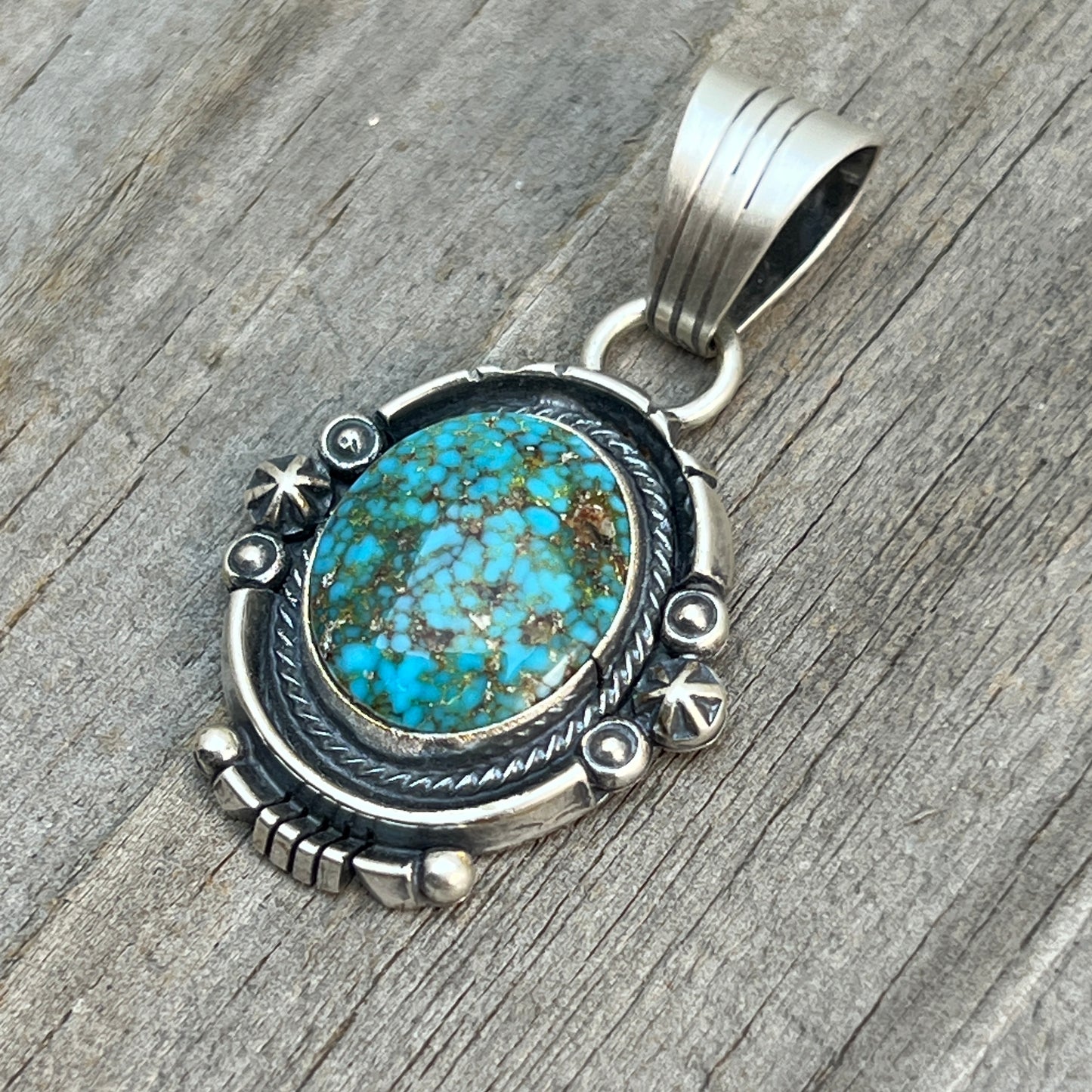 Kingman Turquoise pendant sterling silver Marita Benally Navajo 746