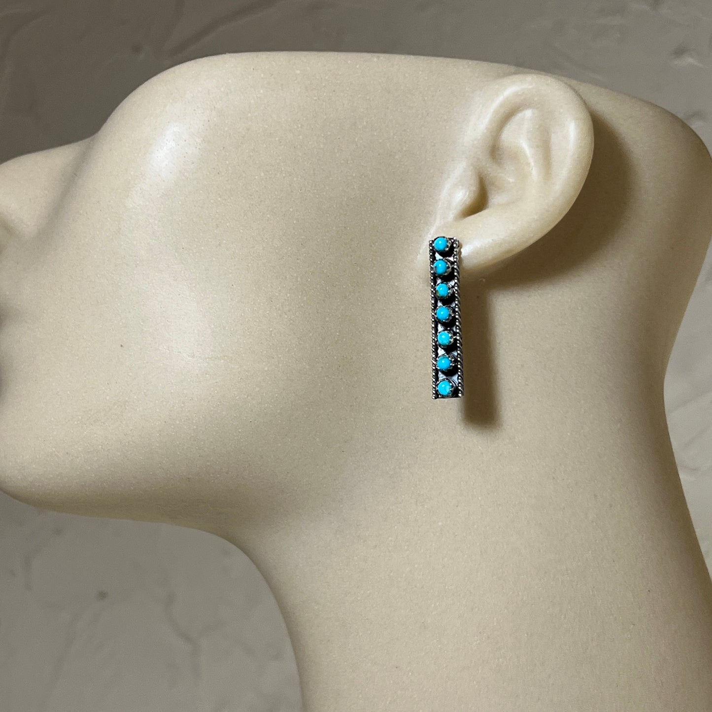 Turquoise Dot Bar earrings sterling silver Janice Spencer Navajo handmade 696