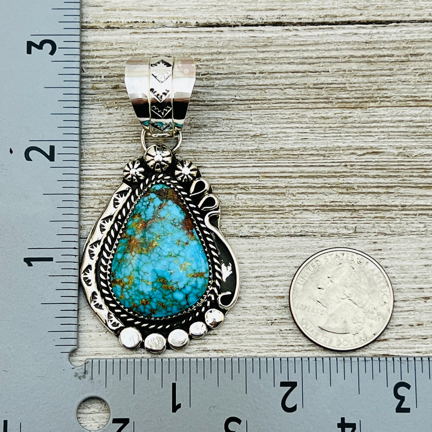 Blue Kingman Spiderweb Turquoise Pendant Navajo Sterling silver Phil Nez 858