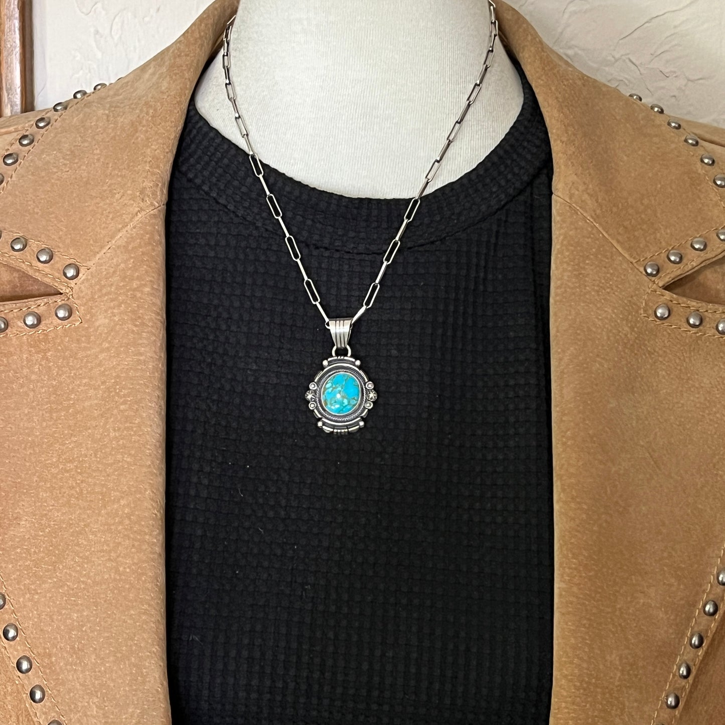 Kingman Turquoise pendant sterling silver Marita Benally Navajo 742