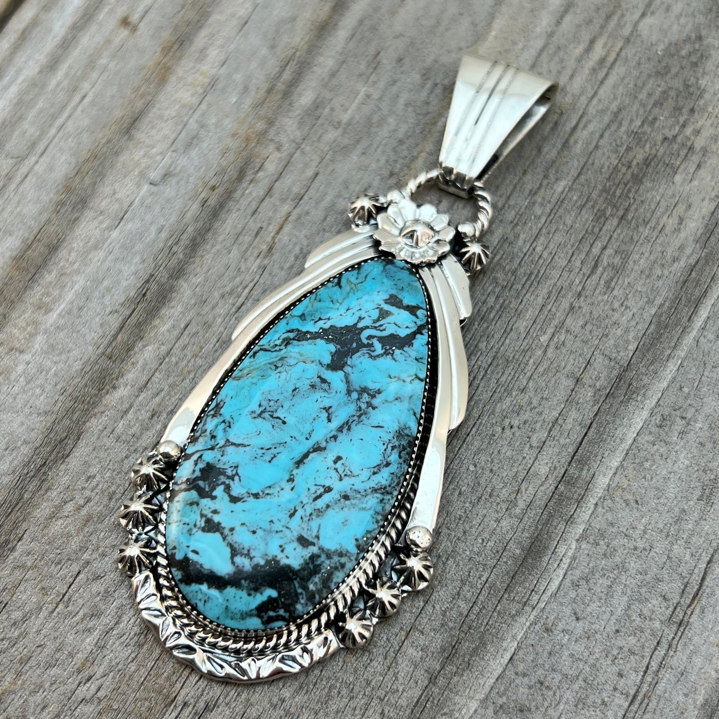 Blue Smokey Kingman Turquoise pendant sterling silver Rose Lee Navajo 786