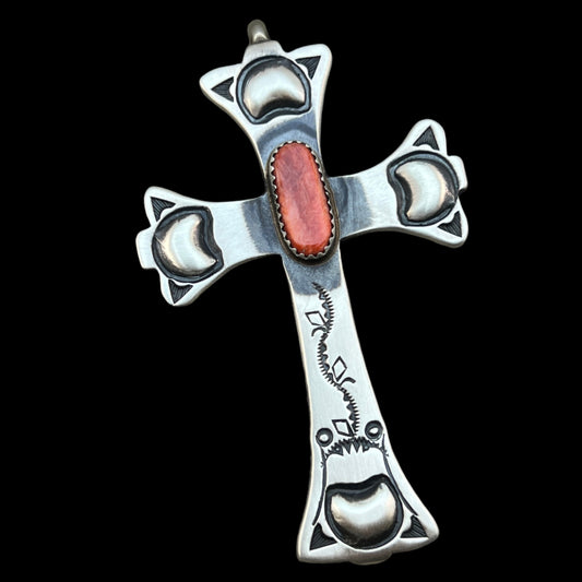 Turquoise Cross Pendant Sterling Silver Navajo handmade Martha Cayatineto 629