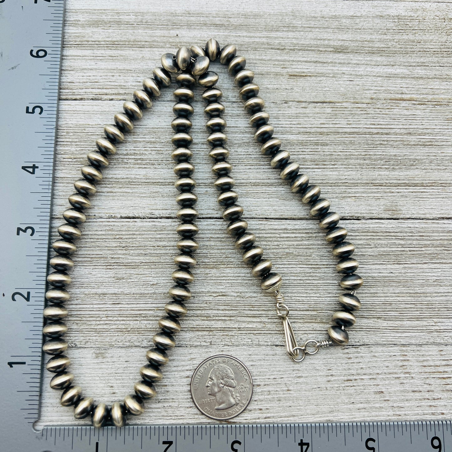 24" Sterling silver Navajo handmade 9mm oval bead Pearl necklace Bryannen Halwood 711