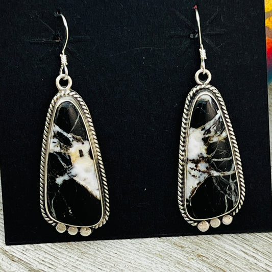White Buffalo stone dangle earrings sterling silver Sharon McCarthy Navajo ER51