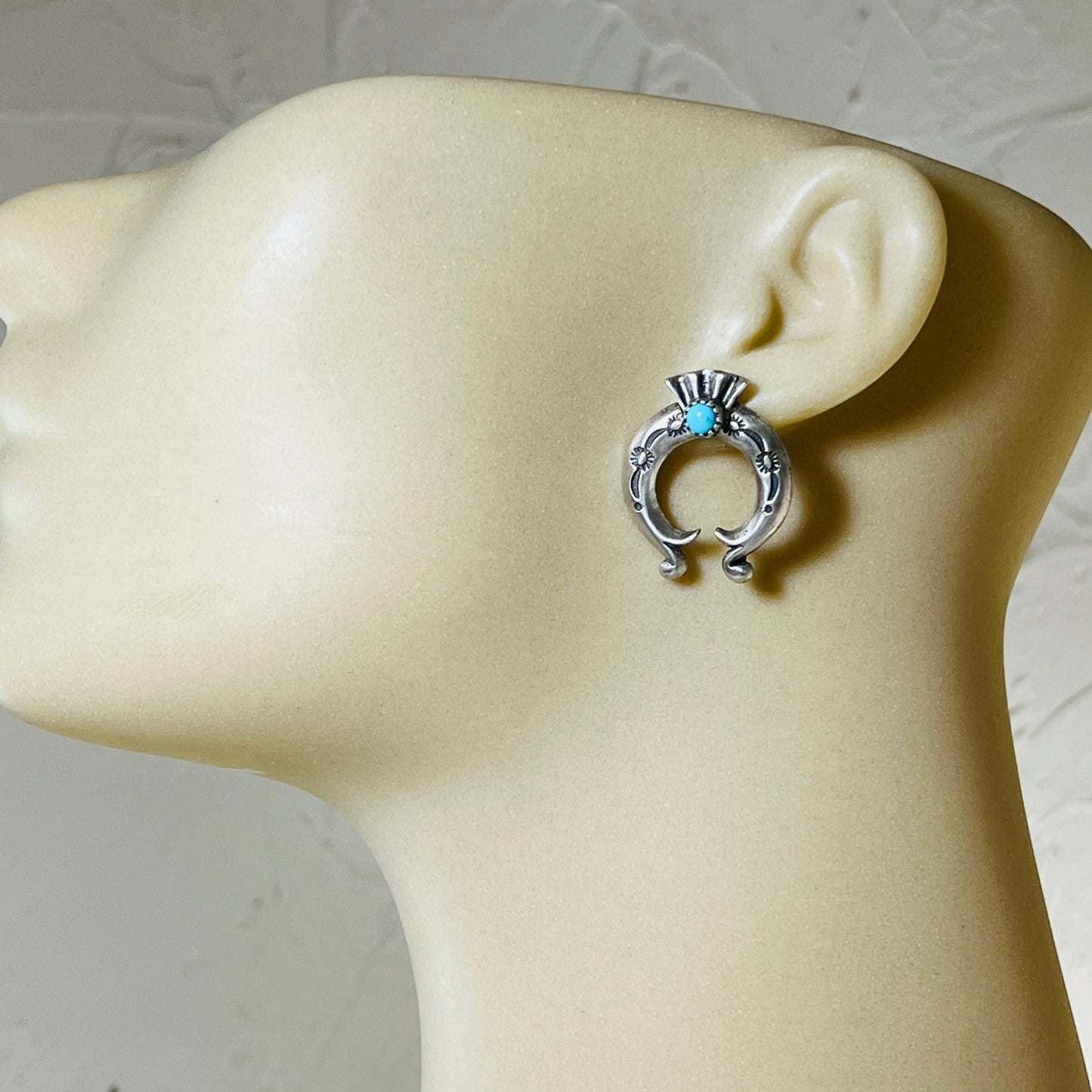 1" Turquoise Naja post earrings sterling silver Adrienne Gordon Navajo ER61