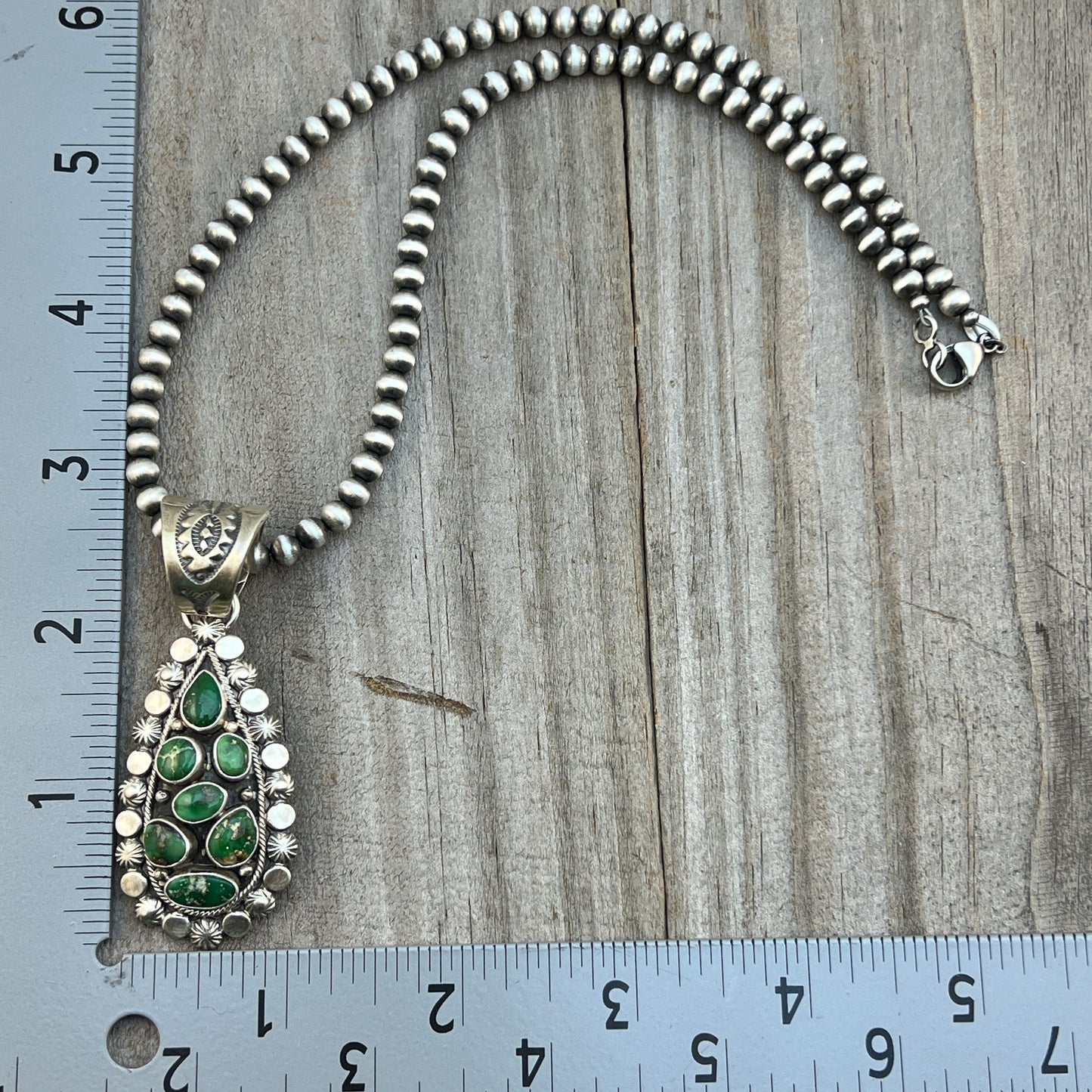 17" bead Necklace Green Sonoran Turquoise Adrienne Gordon Navajo sterling silver