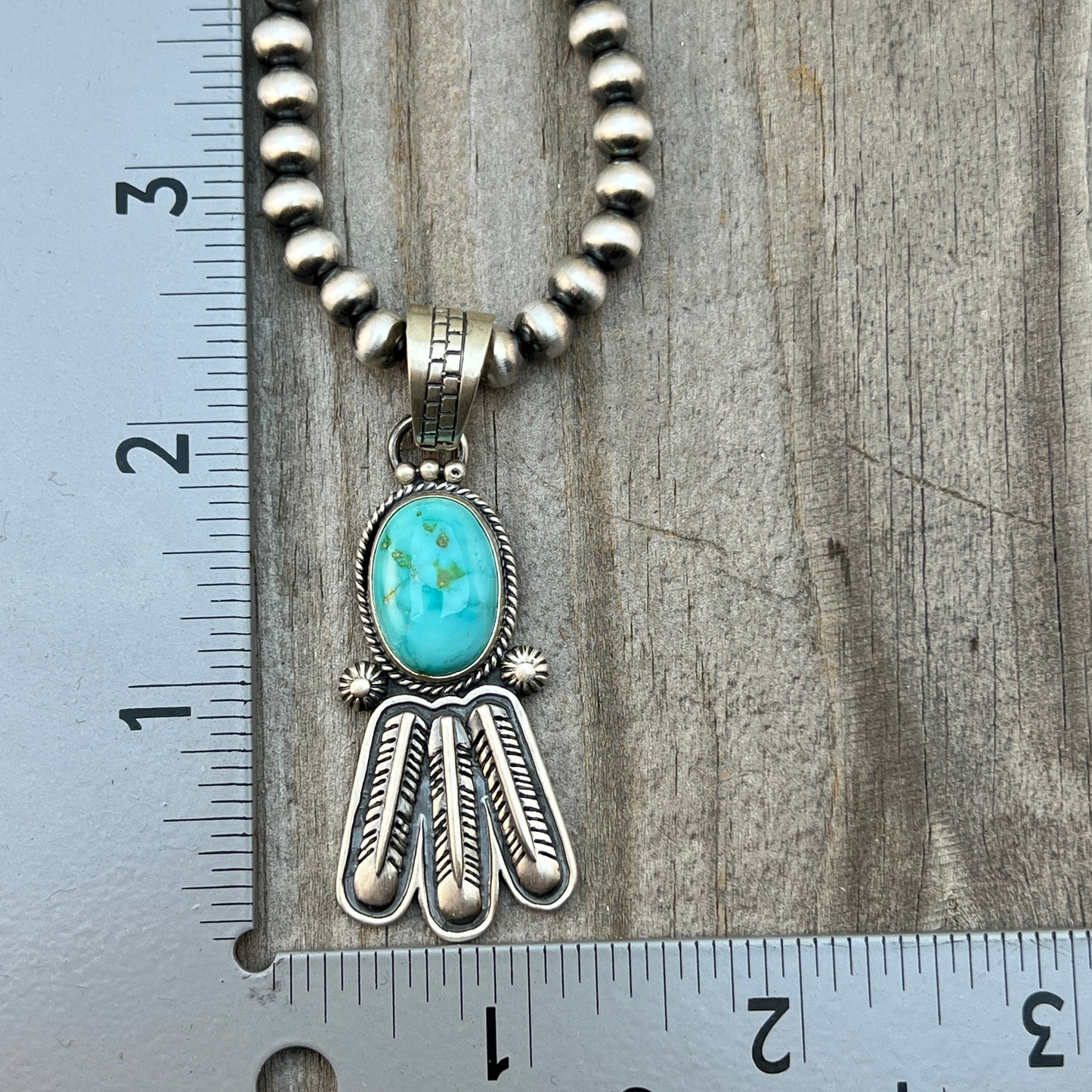 18" Sonoran Turquoise necklace sterling silver 6mm bead Verley Betone Navajo 767