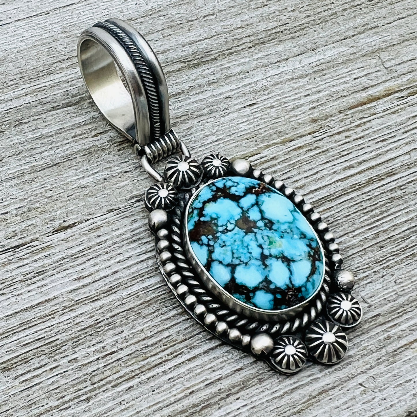 Blue Kingman Turquoise Pendant Navajo Sterling silver Michael Calladitto Navajo 854