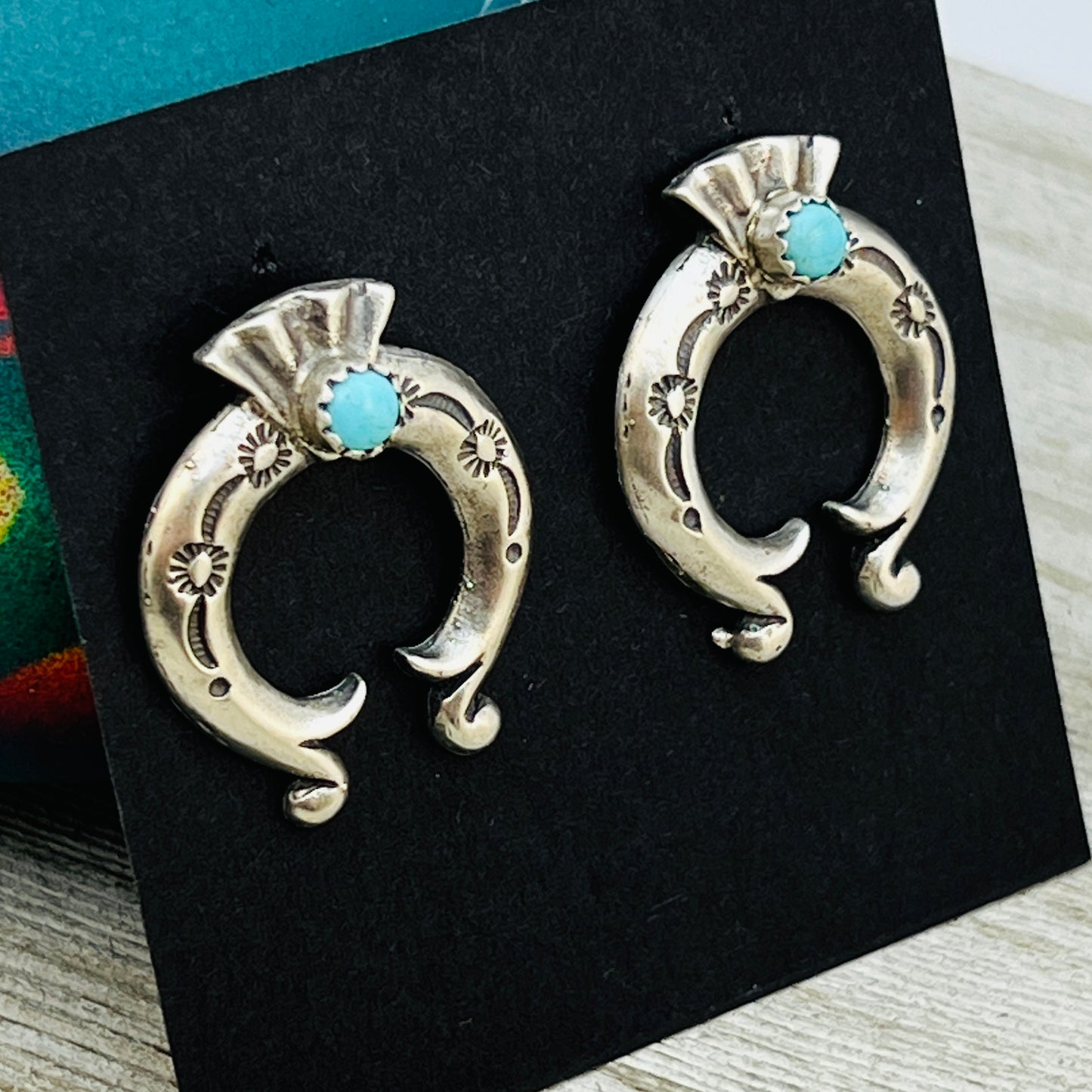 1" Turquoise Naja post earrings sterling silver Adrienne Gordon Navajo ER63