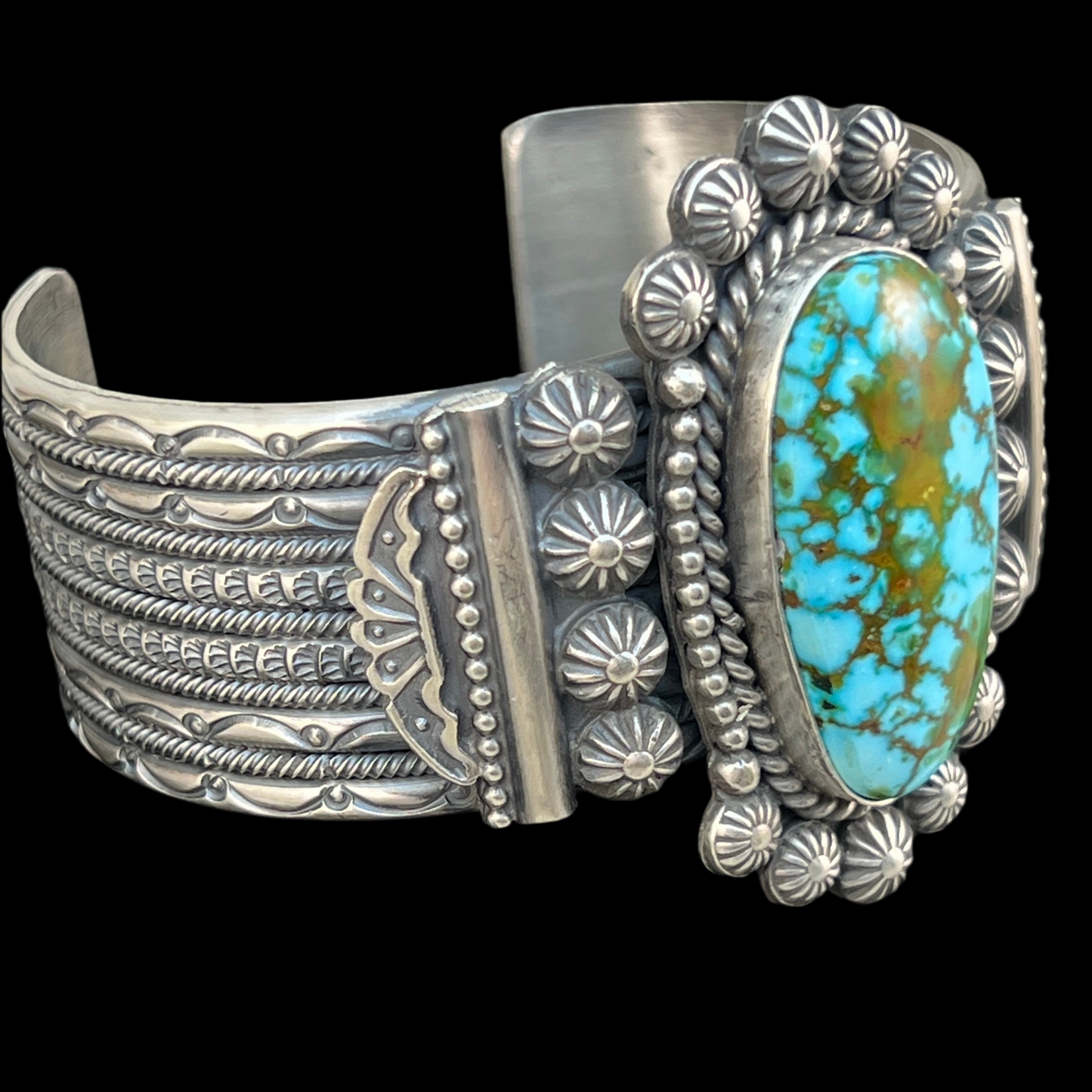 Polychrome Kingman Turquoise Bracelet, Sterling Silver 7 1/4" Michael Calladitto