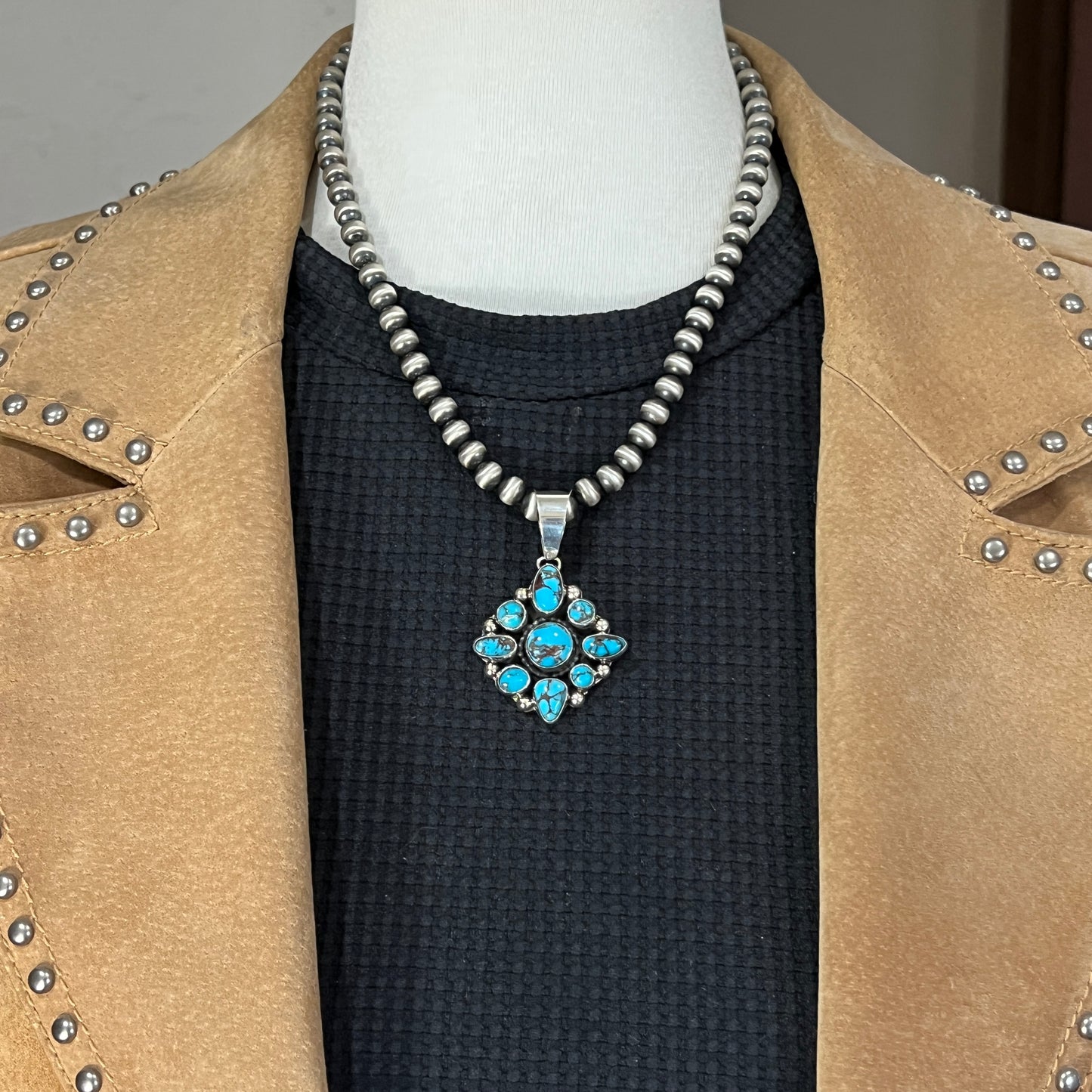 Egyptian Turquoise sterling silver Cluster pendant 2 Navajo Kathleen Livingston