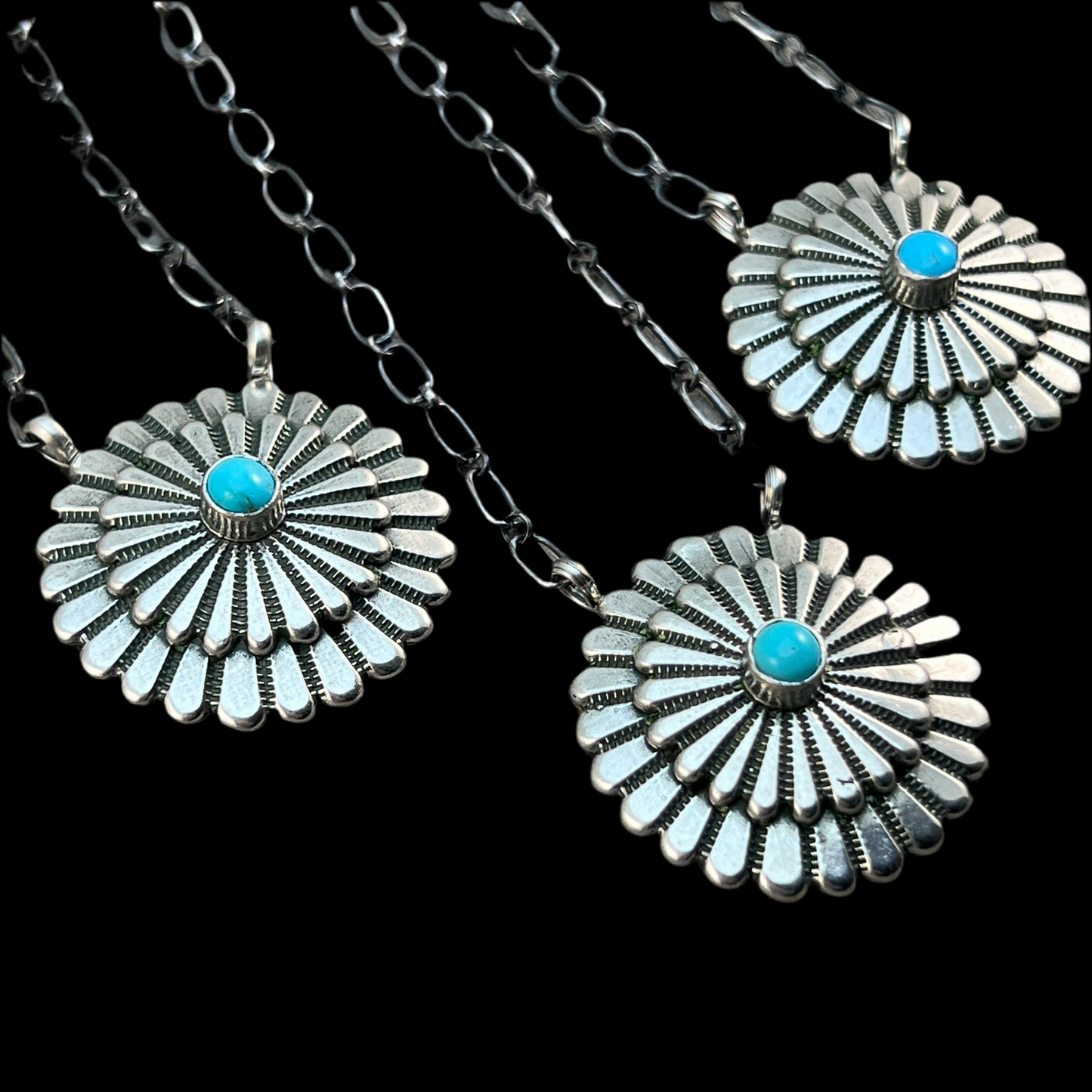 18" Turquoise Concho Necklace Sterling silver Navajo Sheldon Mariano 661