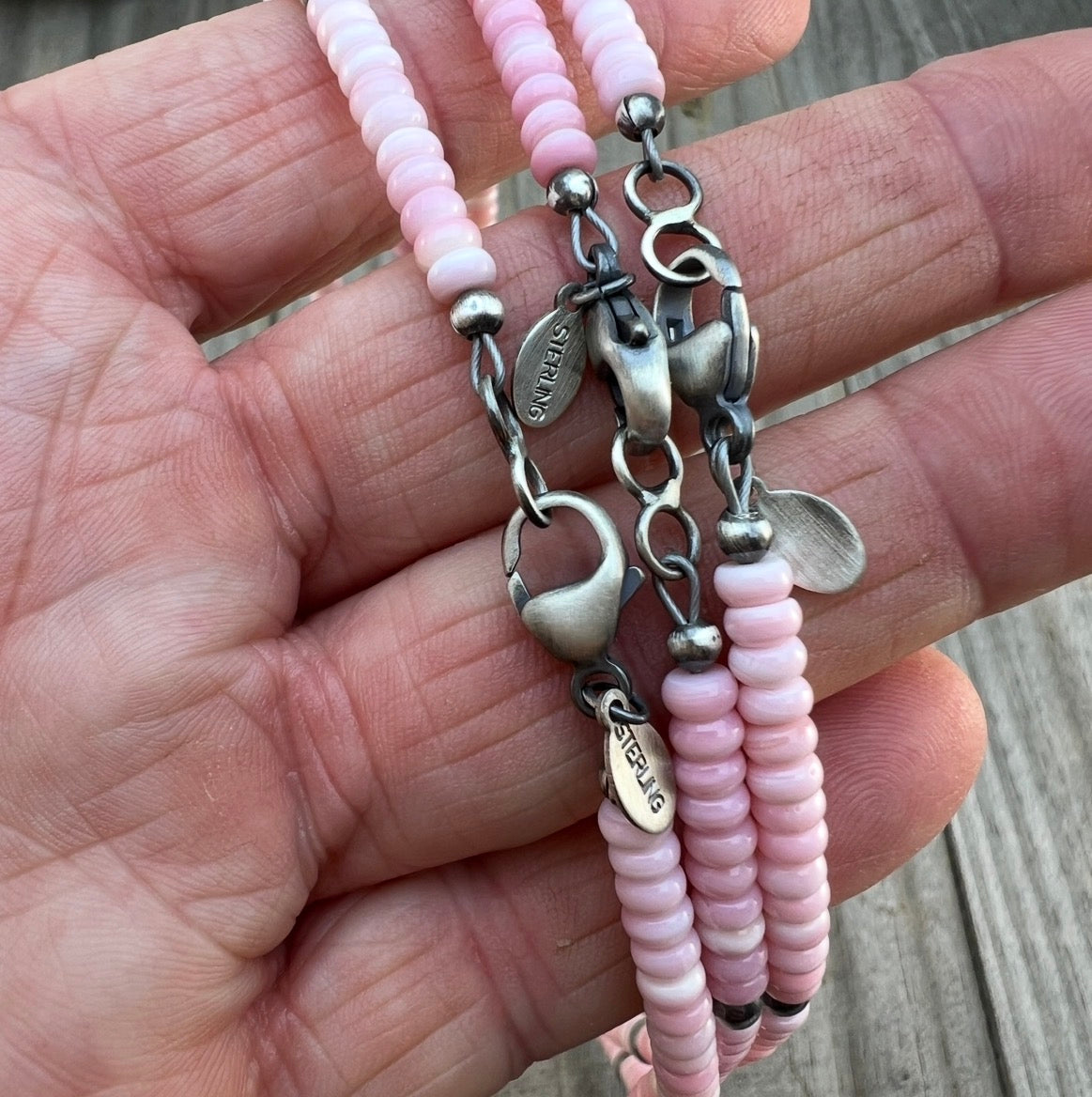 18" Pink Conch Shell small 4mm rondelle necklace Doreen Jake Navajo 729