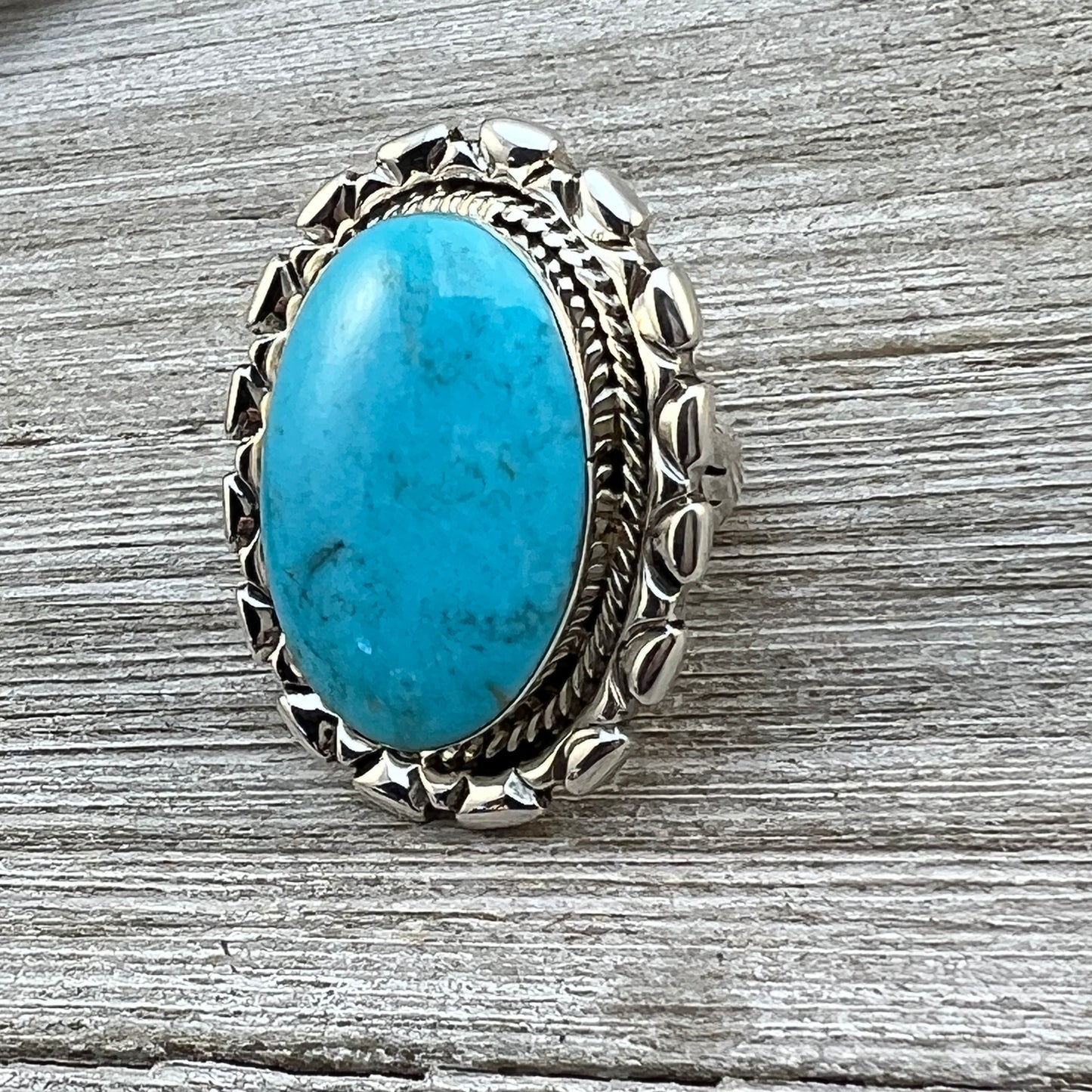 Size 10 Large stone Blue Kingman turquoise statement ring Sterling silver Navajo handmade