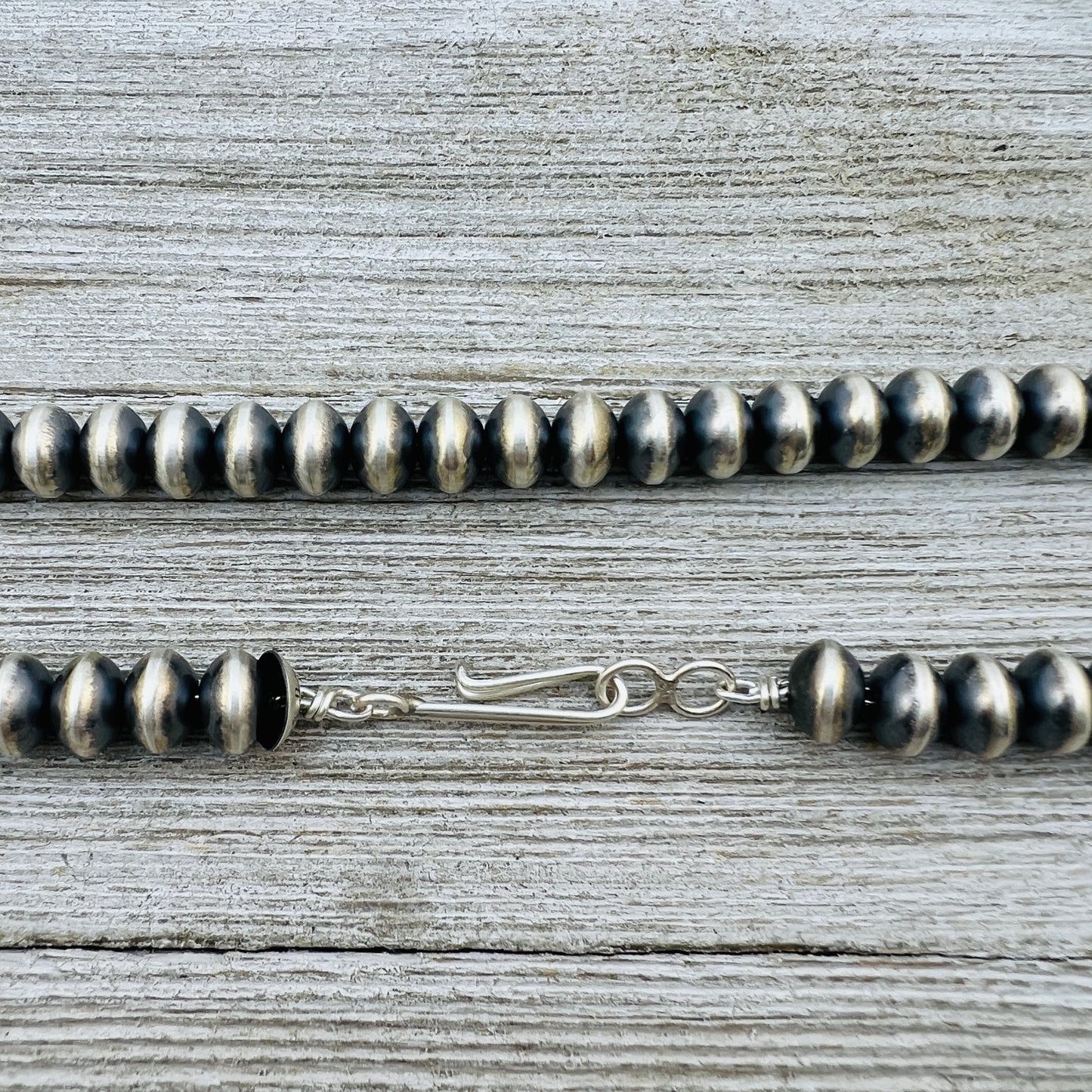 16" Sterling silver Navajo handmade 9mm oval bead Pearl necklace Bryannen Halwood 708