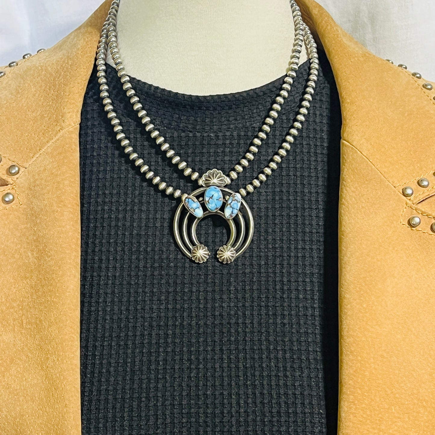 17 1/2" Golden Hills Turquoise Naja necklace sterling silver Navajo Davey Morgan NK2