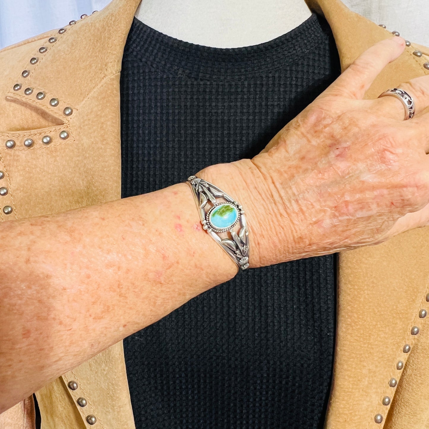 6 1/4" Sonoran Gold polychrome Turquoise cuff bracelet sterling silver Samuel Yellowhair BR9