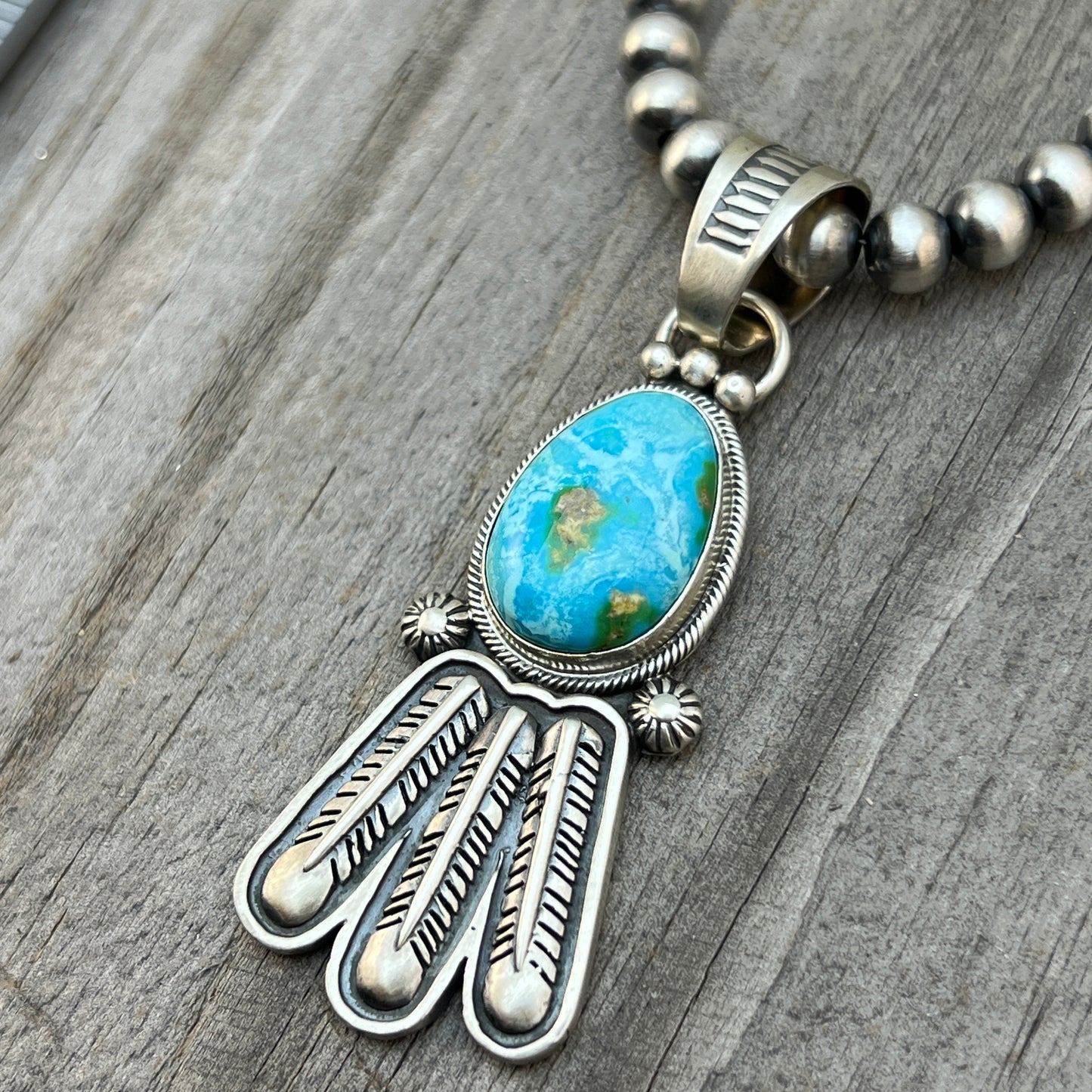 18" Sonoran Turquoise necklace sterling silver 6mm bead Verley Betone Navajo 772