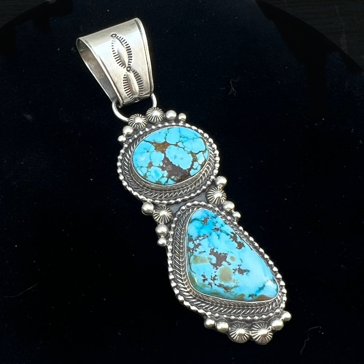 Beautiful Blue Kingman Turquoise Pendant 5 Navajo Sterling Silver Tom Lewis