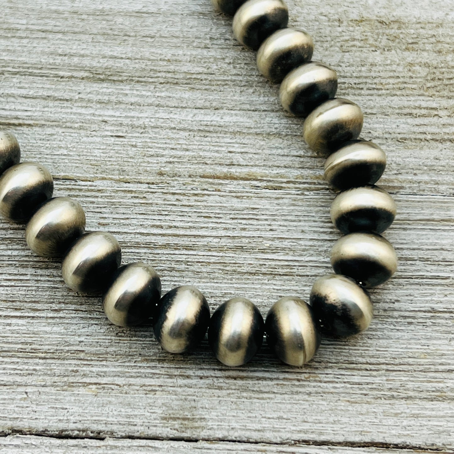 27" Sterling silver Navajo handmade 12mm oval bead Pearl necklace Dorinda Mariano signed