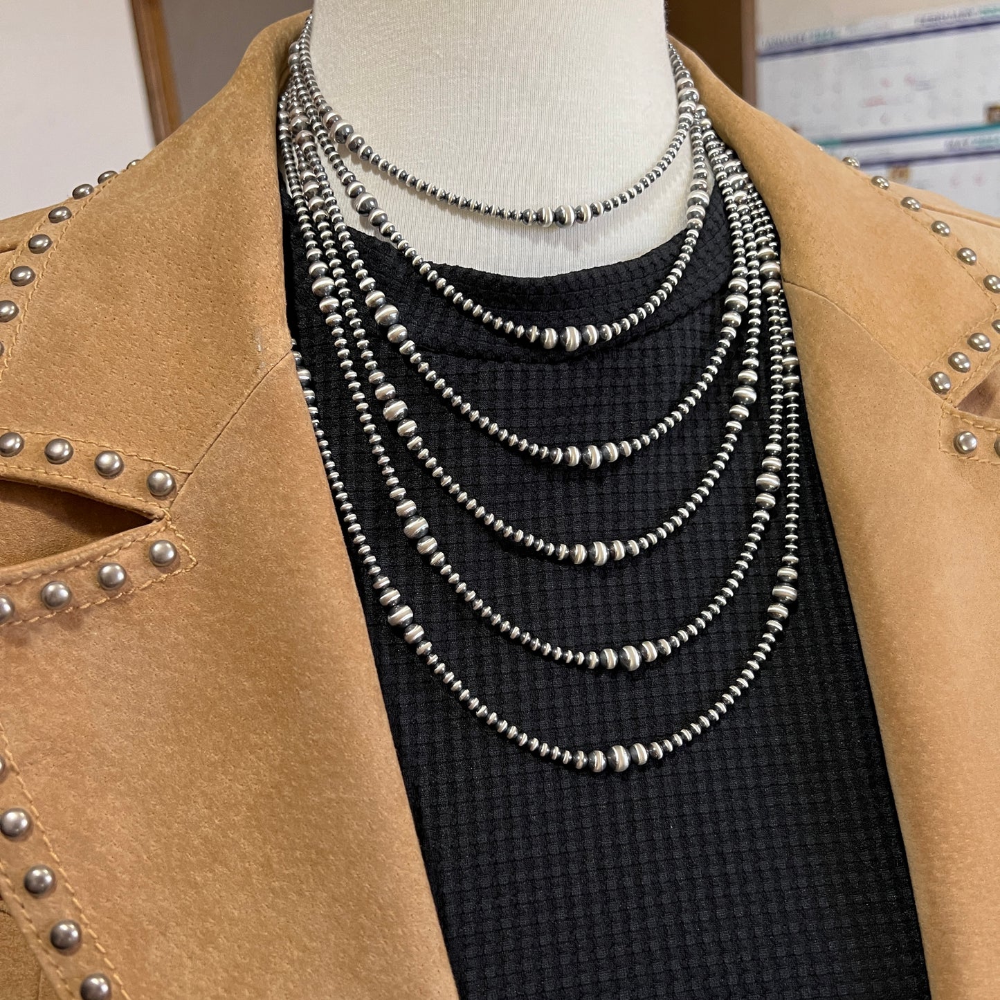 Real 925 Sterling Silver Bead Necklace, 3mm - 6mm graduated, Oxidized Silver, Classic Western Jewelry, small beads, Southwest Pearls