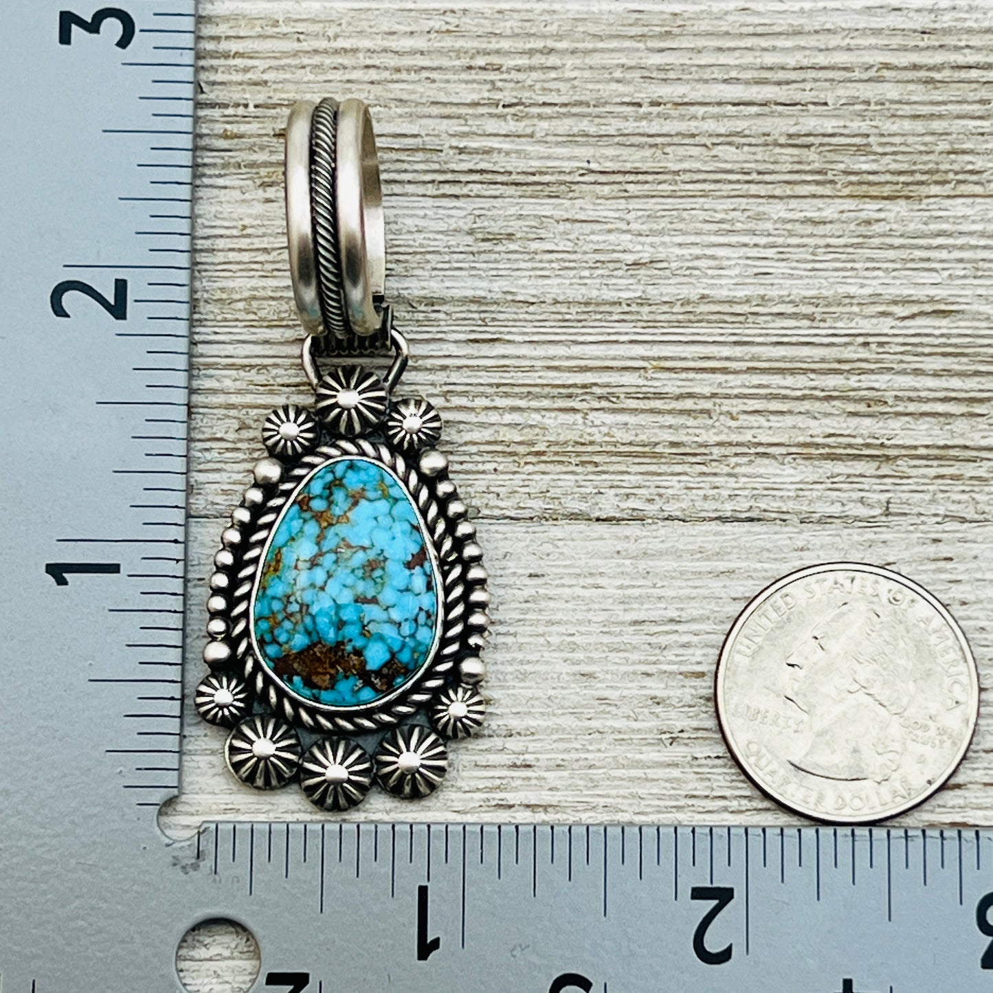 Blue Kingman Spiderweb Turquoise Pendant Navajo Sterling silver Michael Calladitto Navajo