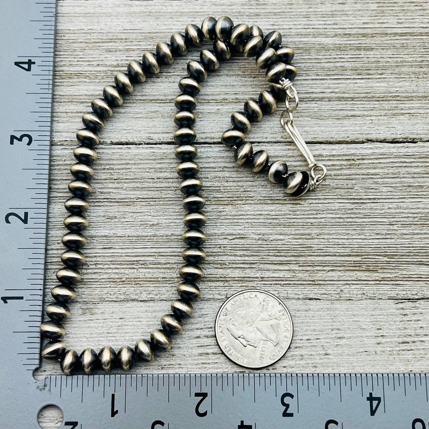 16" Sterling silver Navajo handmade 7mm oval bead Pearl necklace Bryannen Halwood 703