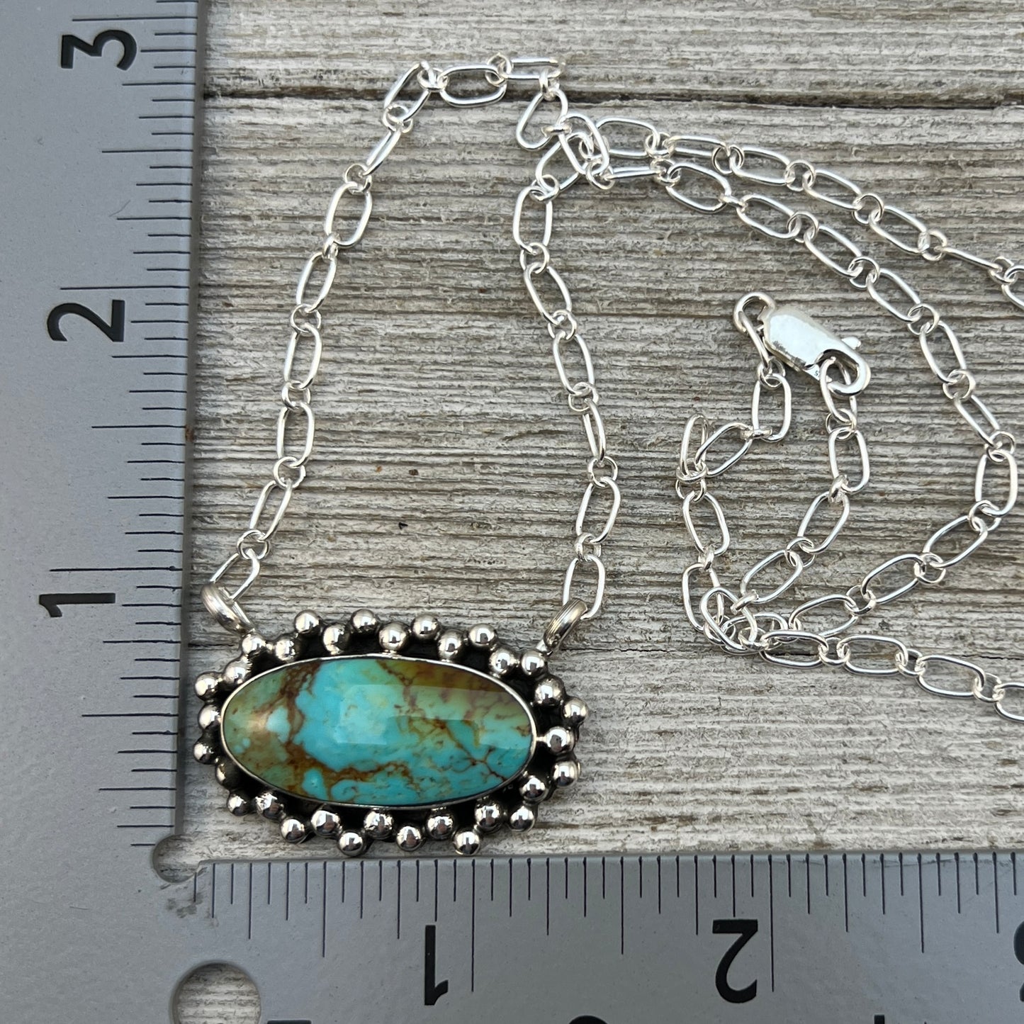 Kingman turquoise oval bar station necklace 5 sterling silver Gregg Yazzie