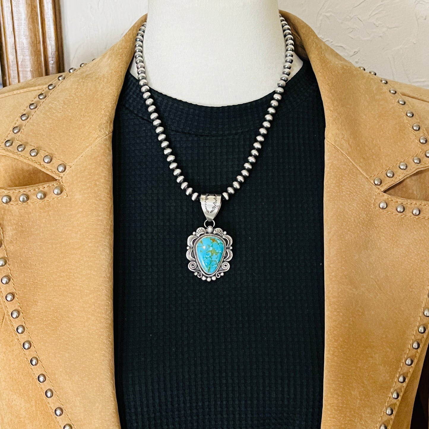 Blue Kingman Turquoise Pendant Navajo Sterling silver Jackson Hoskie