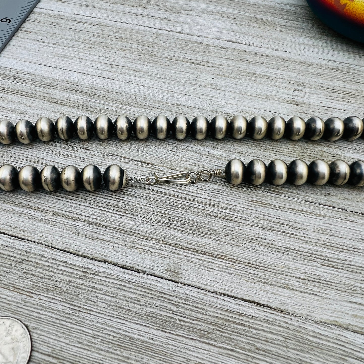 27" Sterling silver Navajo handmade 12mm oval bead Pearl necklace Dorinda Mariano signed