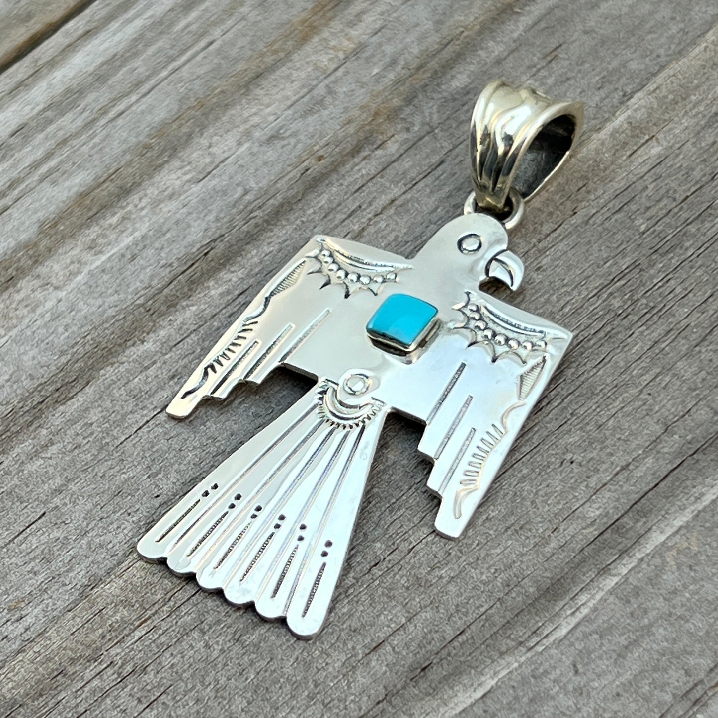 Turquoise Thunderbird Pendant Sterling silver Navajo Brandon Belin Navajo handmade 652