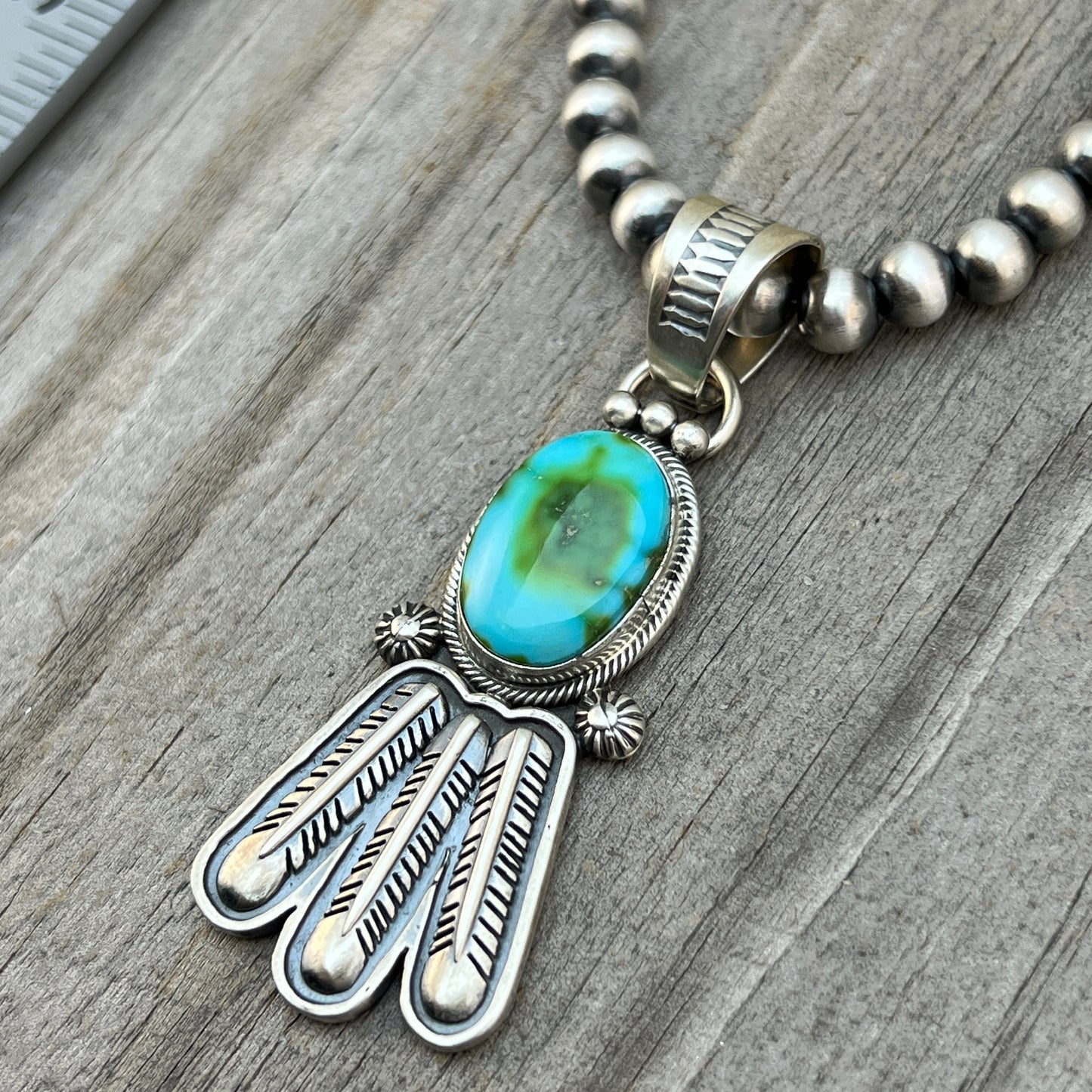 18" Sonoran Turquoise necklace sterling silver 6mm bead Verley Betone Navajo 775