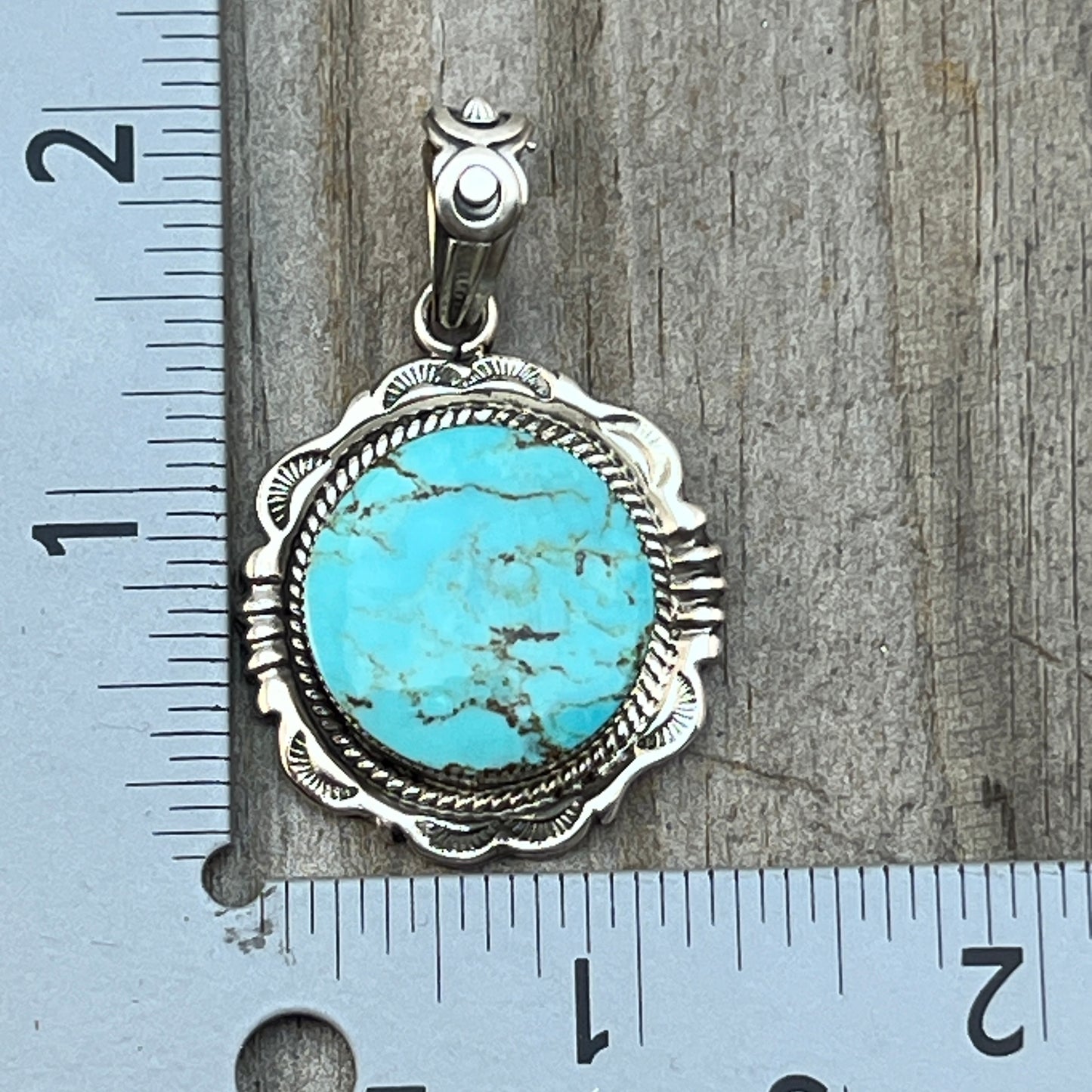 Kingman Turquoise Pendant Sterling silver Navajo handmade Jeremy Delgarito 762
