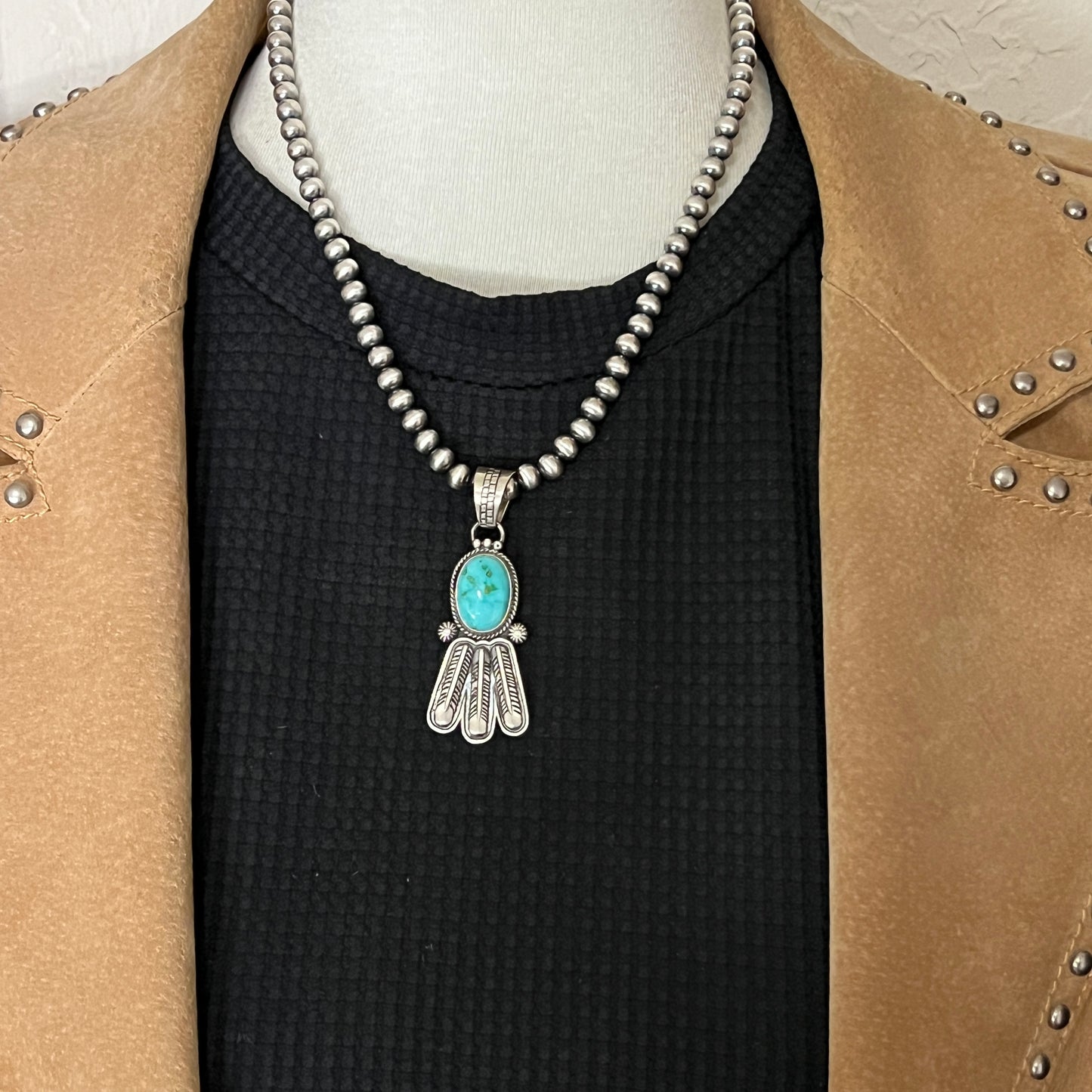 18" Sonoran Turquoise necklace sterling silver 6mm bead Verley Betone Navajo 767