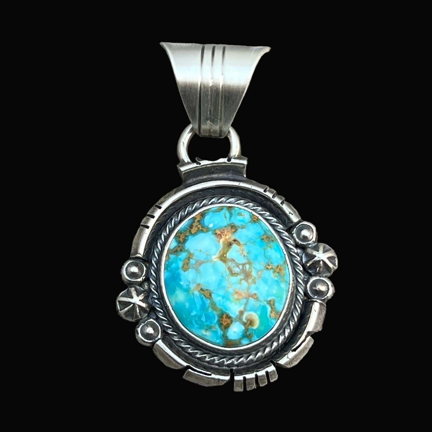 Kingman Turquoise pendant sterling silver Marita Benally Navajo 741