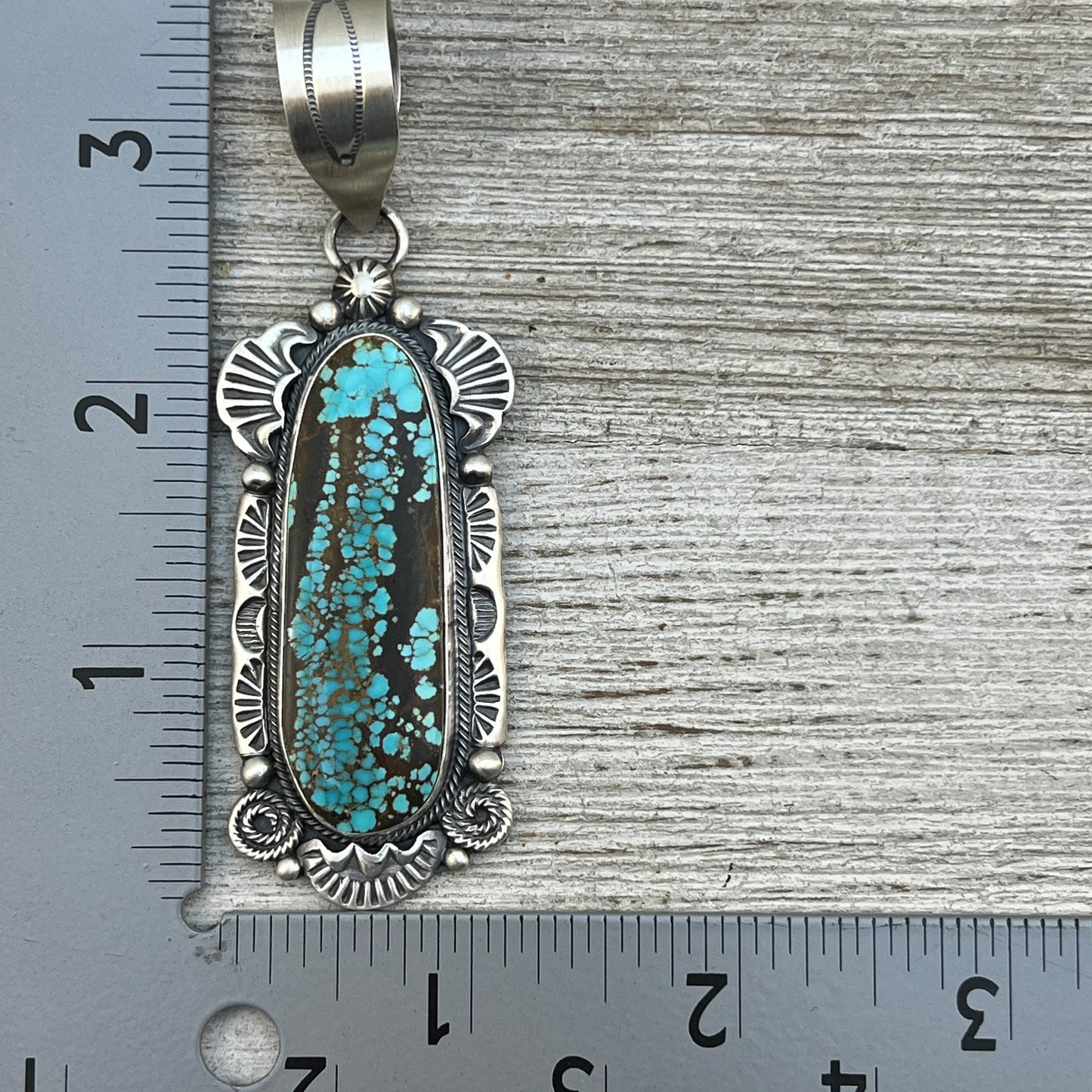 Natural #8 Turquoise sterling silver pendant Navajo Jackson Hoskie