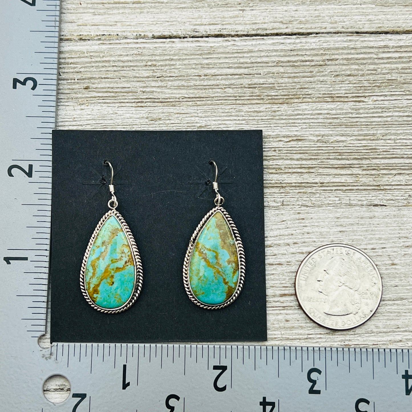 Blue turquoise teardrop earrings sterling silver Sharon McCarthy Navajo ER56