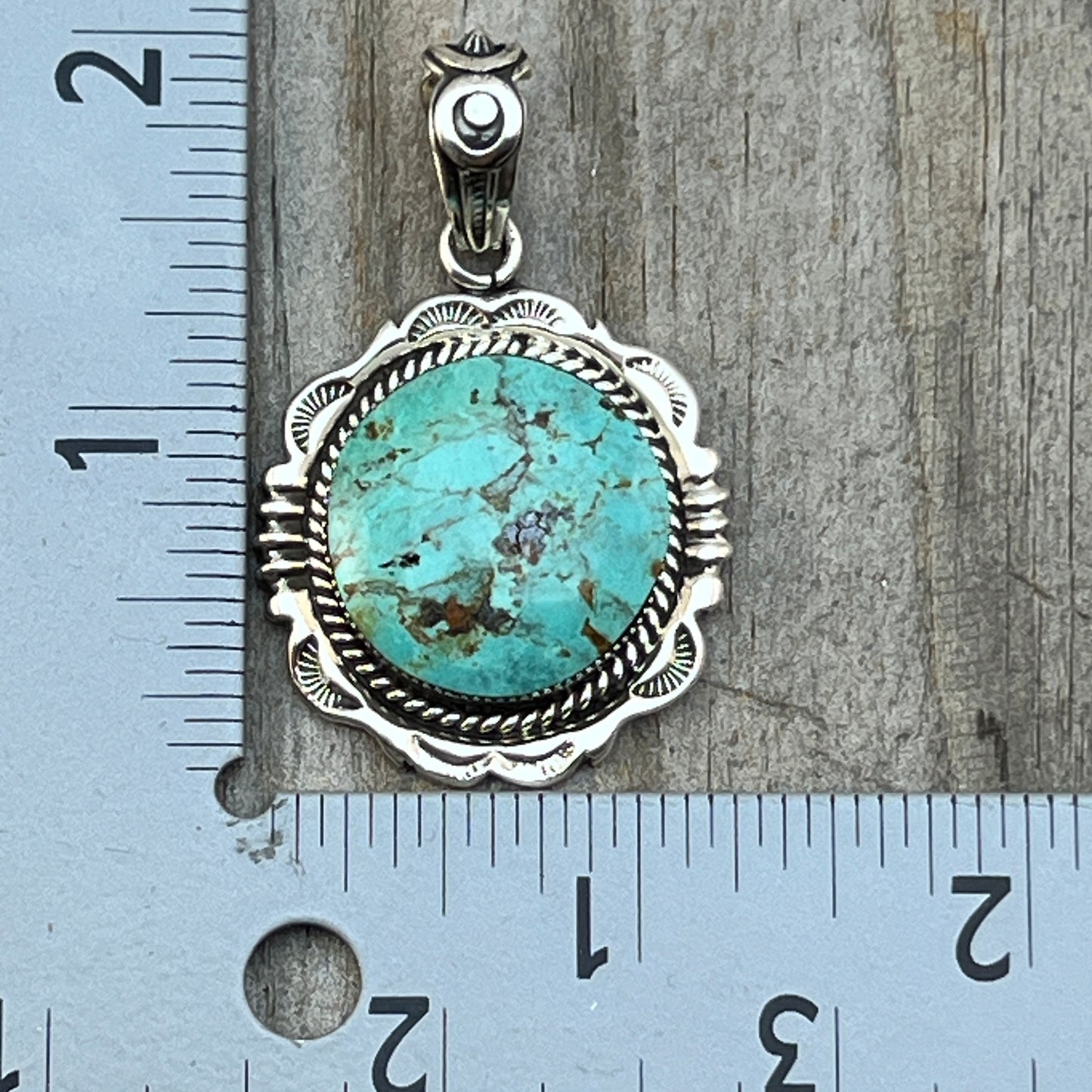 Kingman Turquoise Pendant Sterling silver Navajo handmade Jeremy Delgarito 765