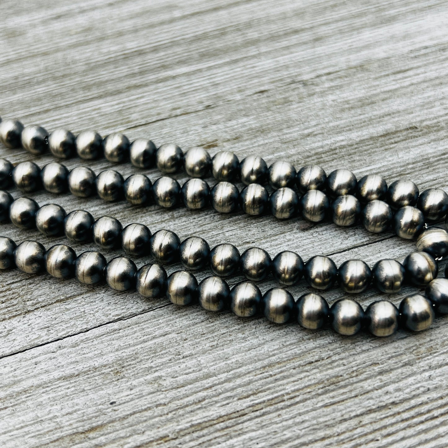 24" Sterling silver handmade Navajo Pearl 7mm round Bead Necklace Dorinda Mariano signed
