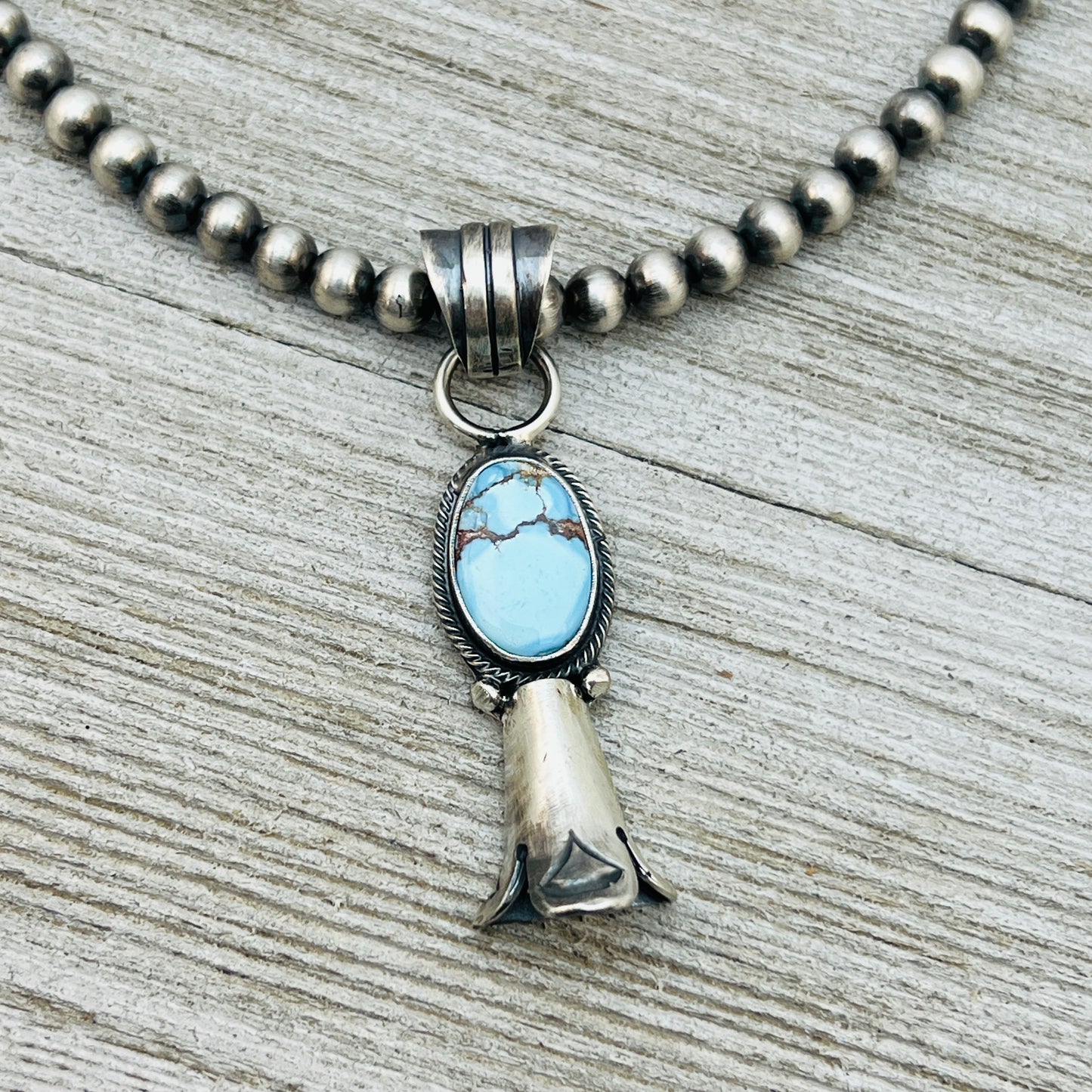 16" Golden Hills Turquoise Squash Blossom Necklace Sharon McCarthy Sterling silver  NK6