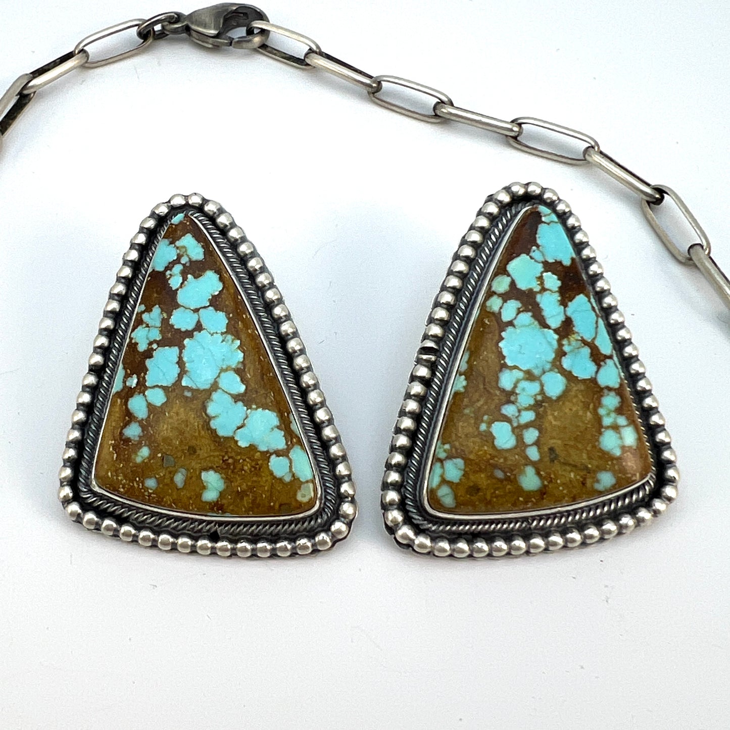 #8 Turquoise Station Necklace Earrings Set Sterling Silver Navajo Darrin Livingston 642