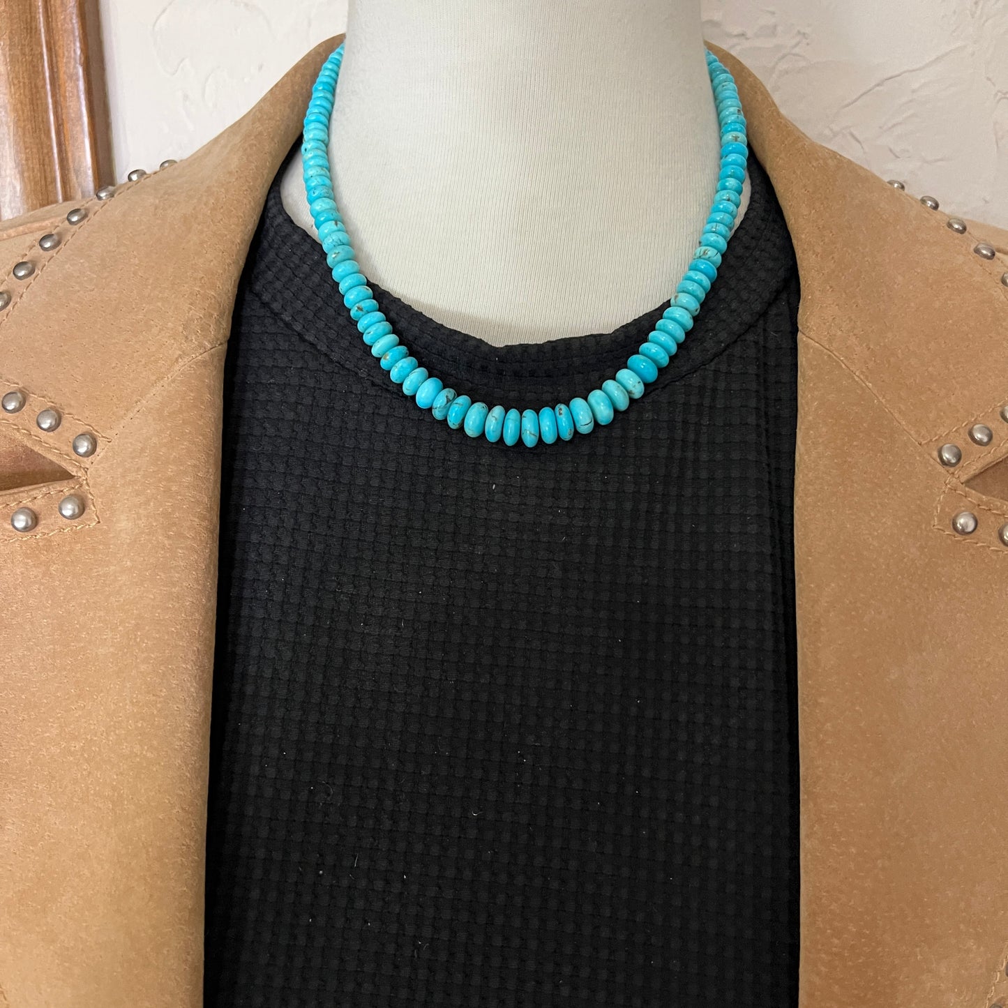 17" blue Turquoise graduated rondelle bead necklace choker Doreen Jake Navajo 781