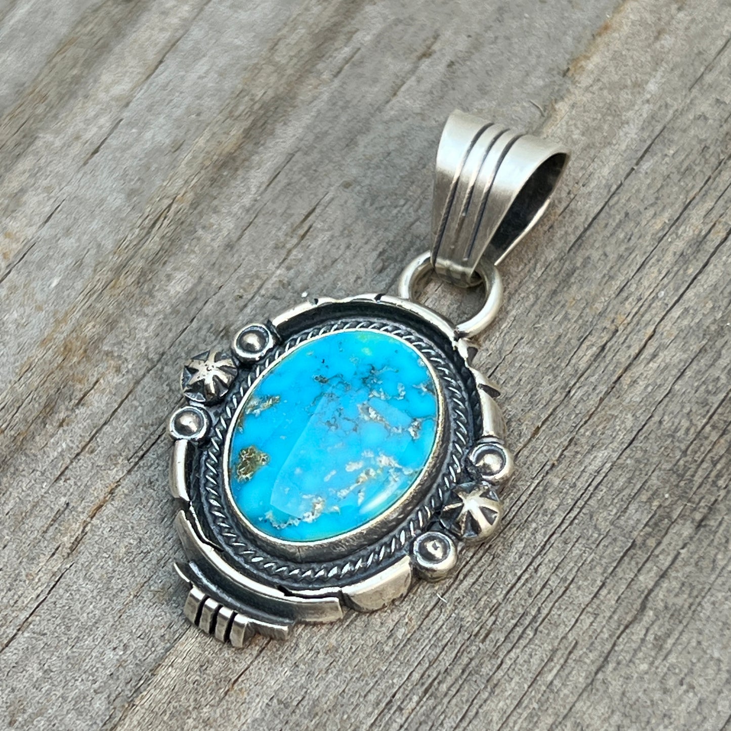 Kingman Turquoise pendant sterling silver Marita Benally Navajo 735