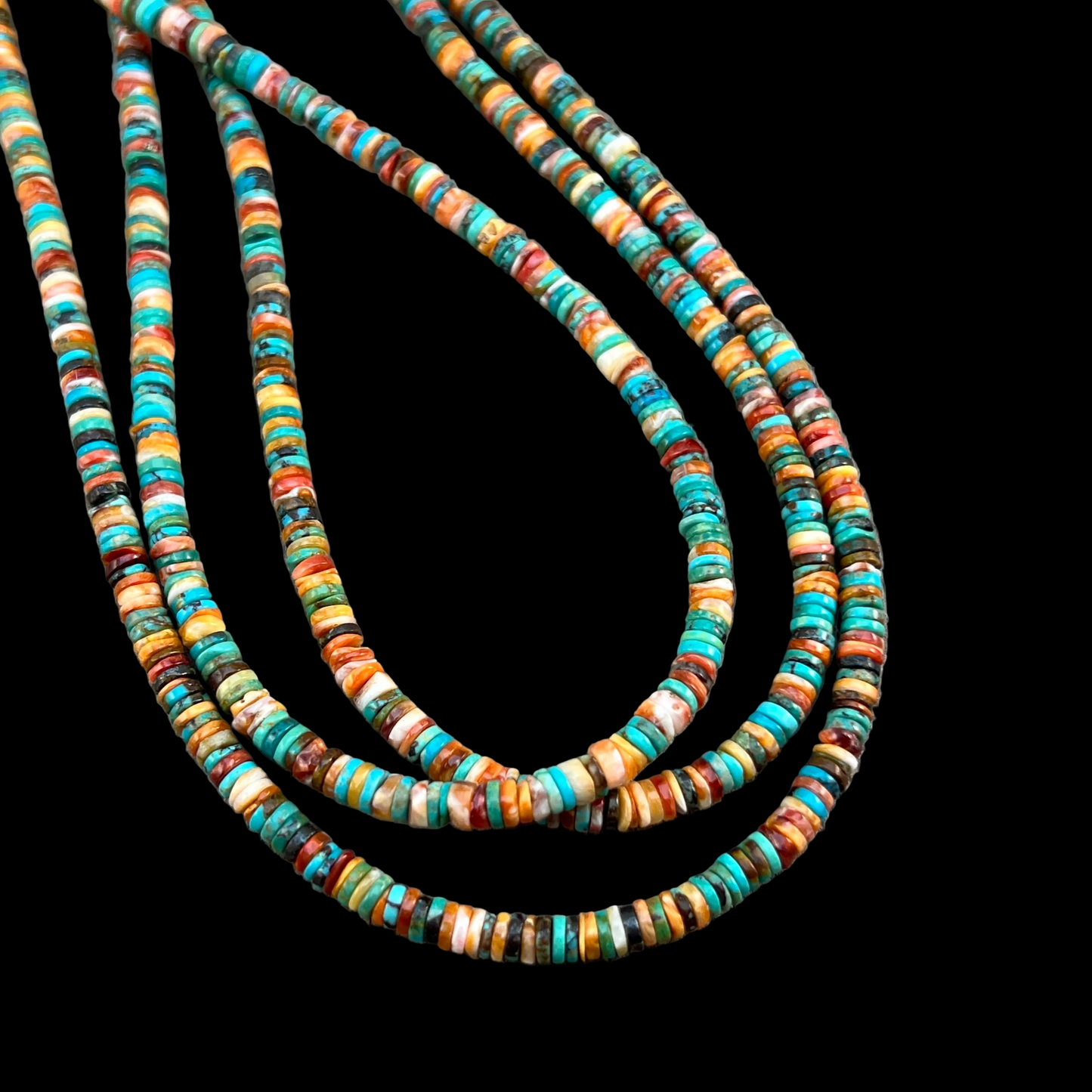 17", 4mm heishi necklace choker, turquoise red orange spiny oyster shell boho necklace