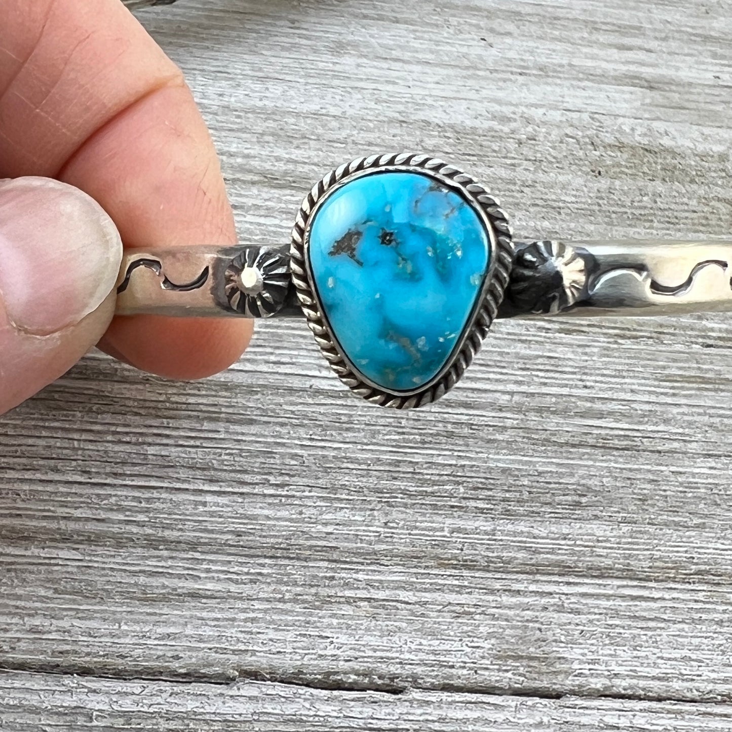 Blue Kingman Turquoise stack narrow Cuff bracelet Sterling Silver Samuel Yellowhair 55