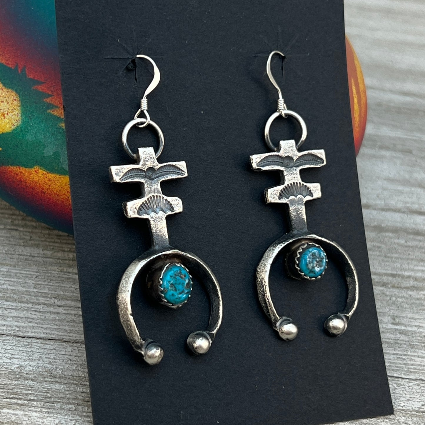 Tufa cast Naja earrings, sterling silver turquoise Navajo Eva & Linberg Billah 3